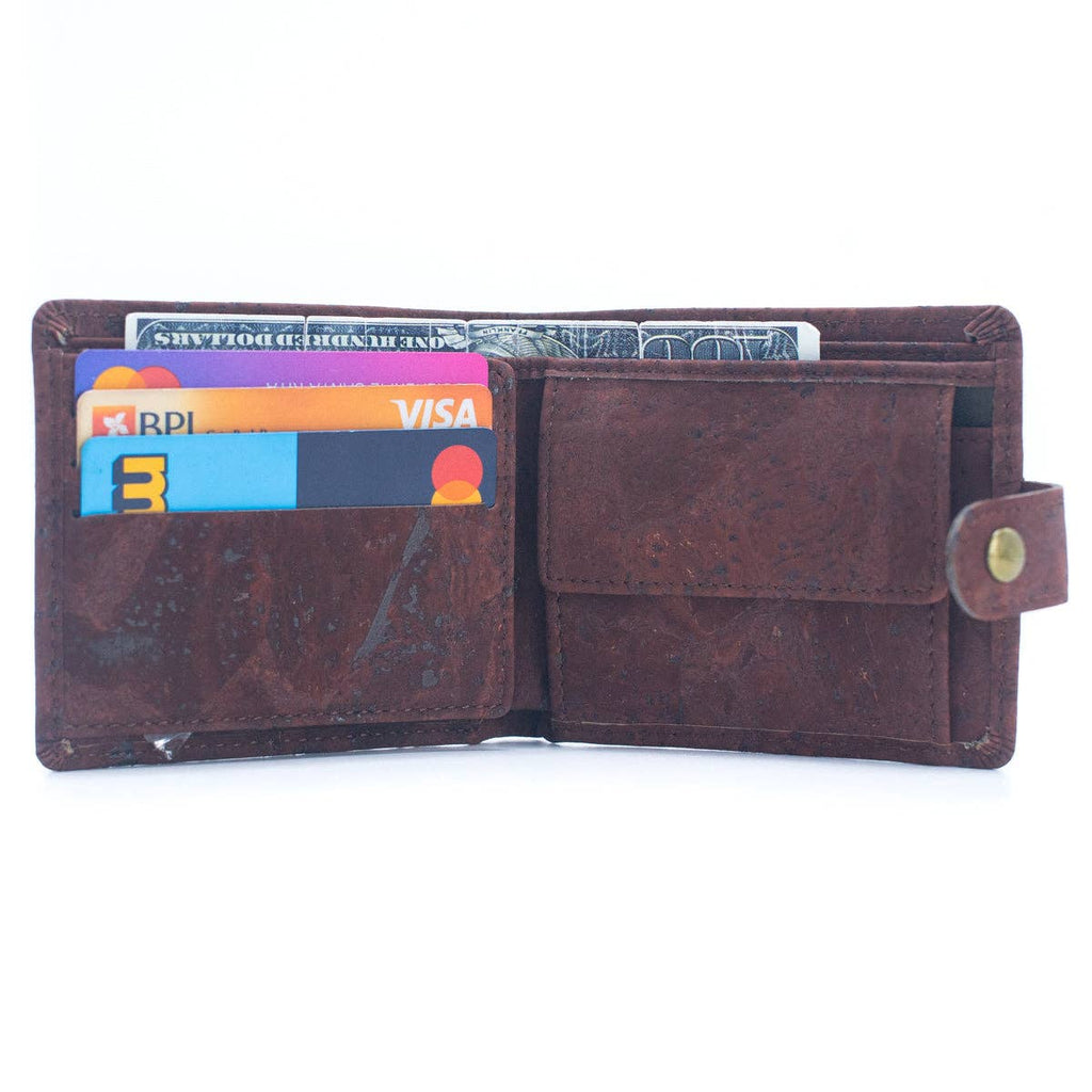 Schlankes zweifach faltbares Portemonnaie aus Kork mit Druckknopf BAG-2270-WALLET