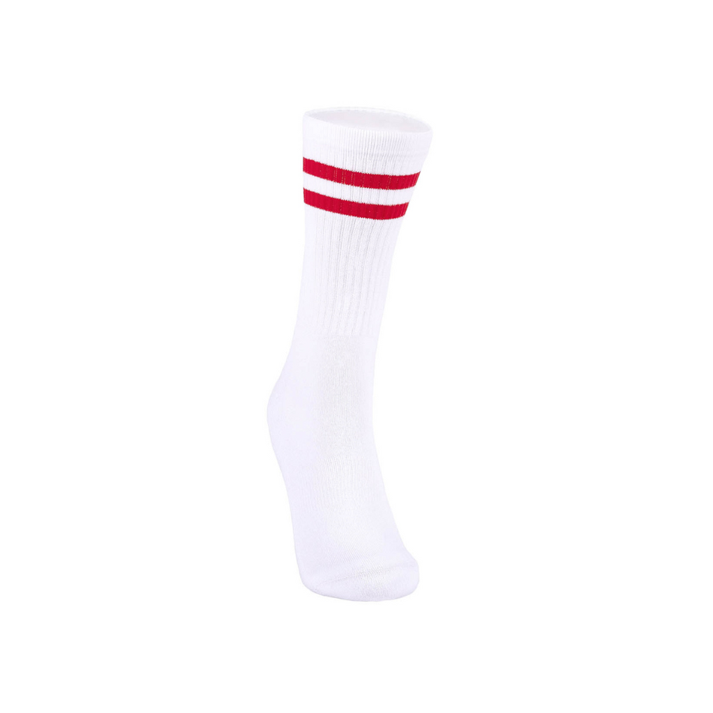 Sportsocken – Doppelstreifen weiß/rot
