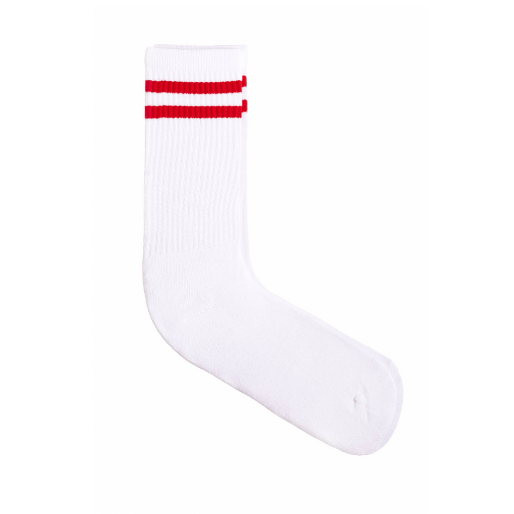 Sportsocken – Doppelstreifen weiß/rot