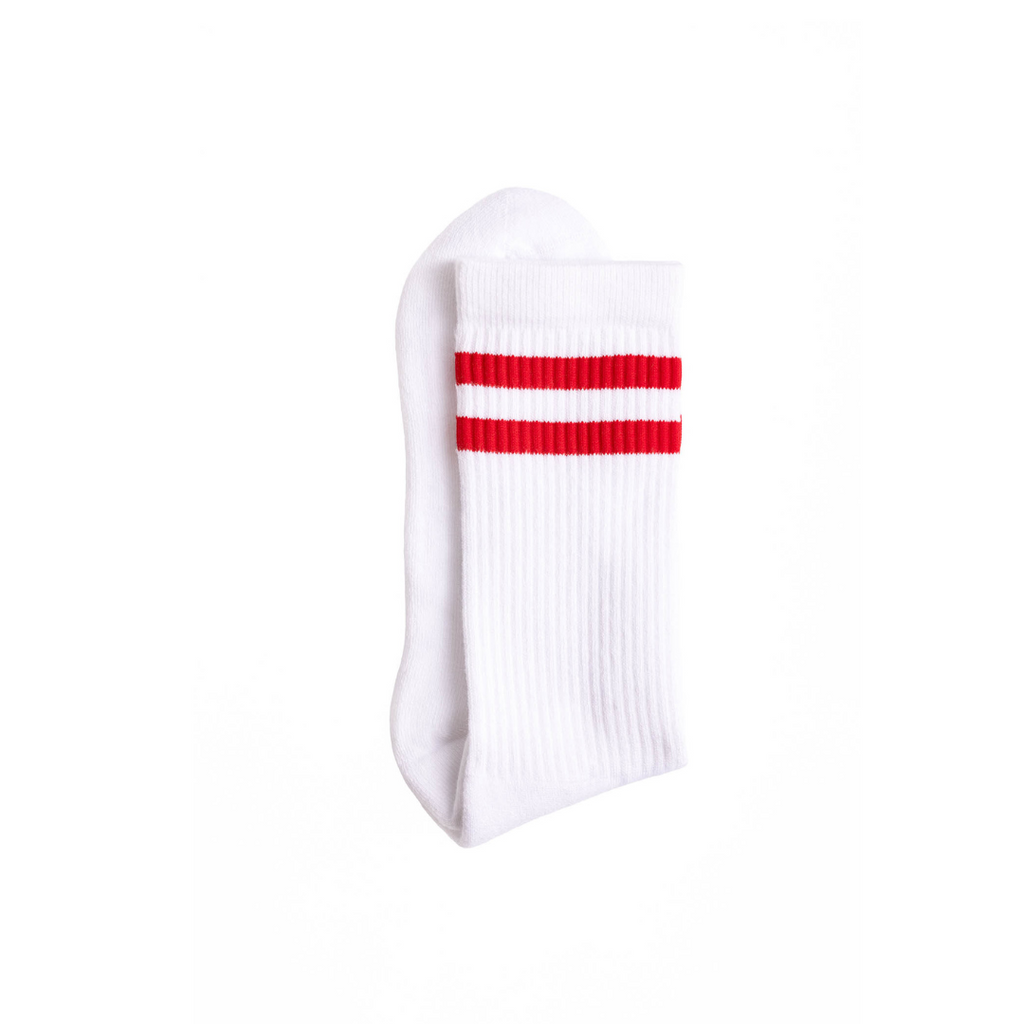 Sportsocken – Doppelstreifen weiß/rot
