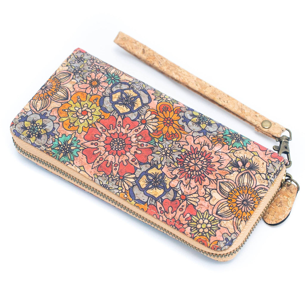 Cartera tarjetero de corcho natural con cremallera para mujer, varios patrones - Cartera vegana de corcho BAG-2216