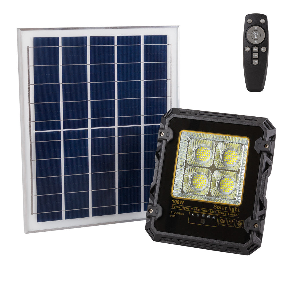 Foco 100W con Panel Solar Control Remoto IP65 [1916-FLSOL-100W-CW]