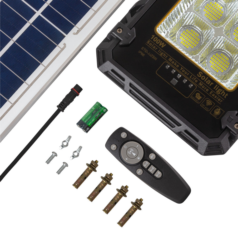 Foco 100W con Panel Solar Control Remoto IP65 [1916-FLSOL-100W-CW]