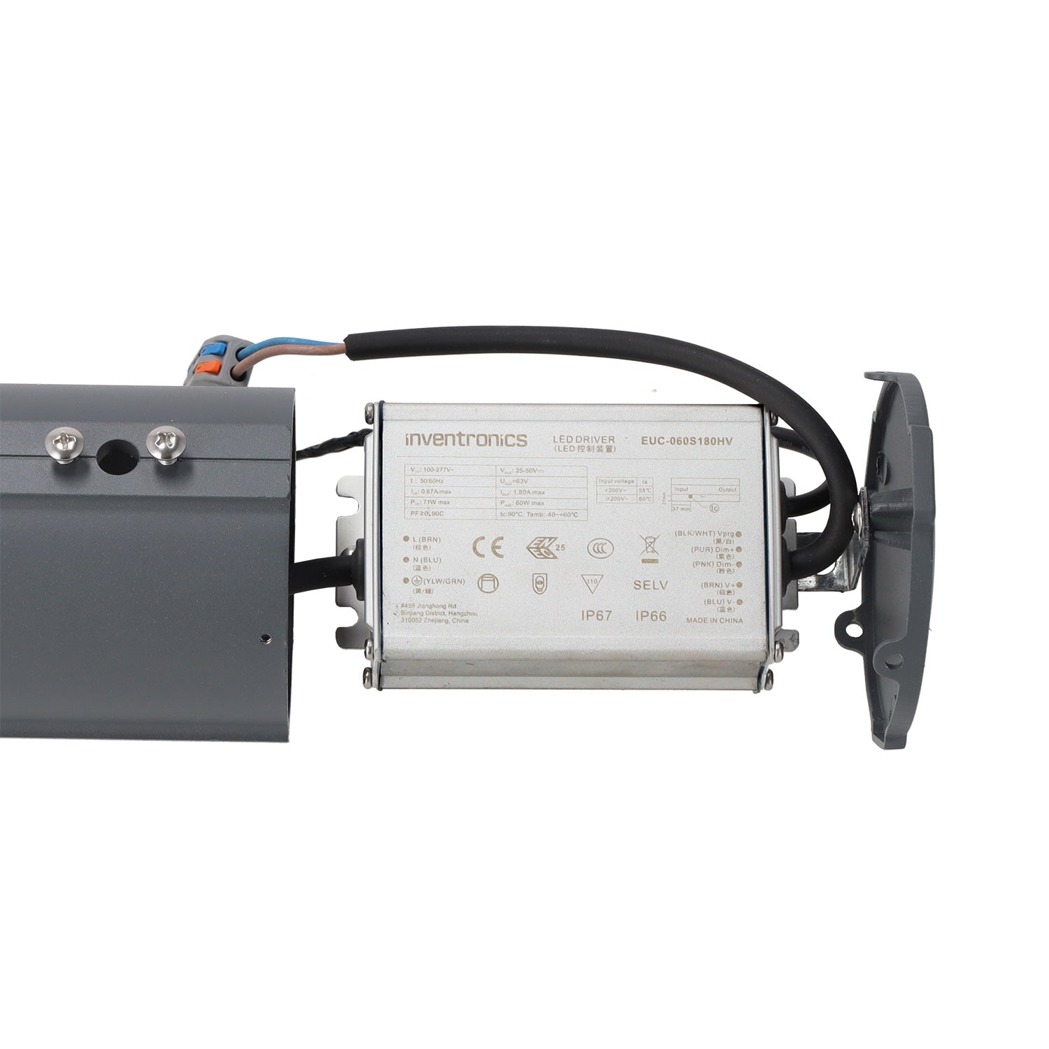 Luminária LED de rua 60W Philips Luxeon SMD 3030 160 lm/W, driver Inventronics, IP65, 120°, 5000K