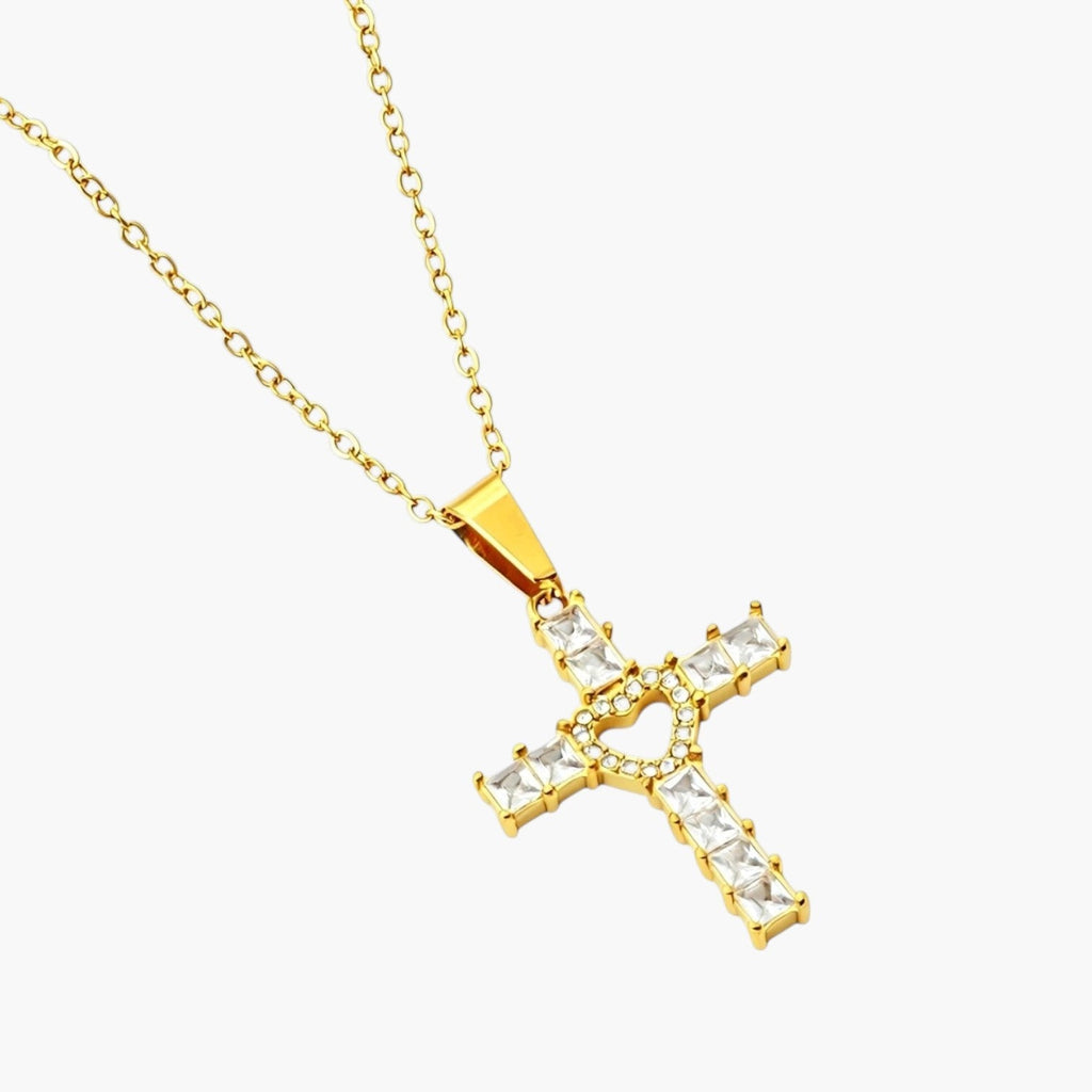 Colar Cruz com Zircónias em Aço Inoxidável