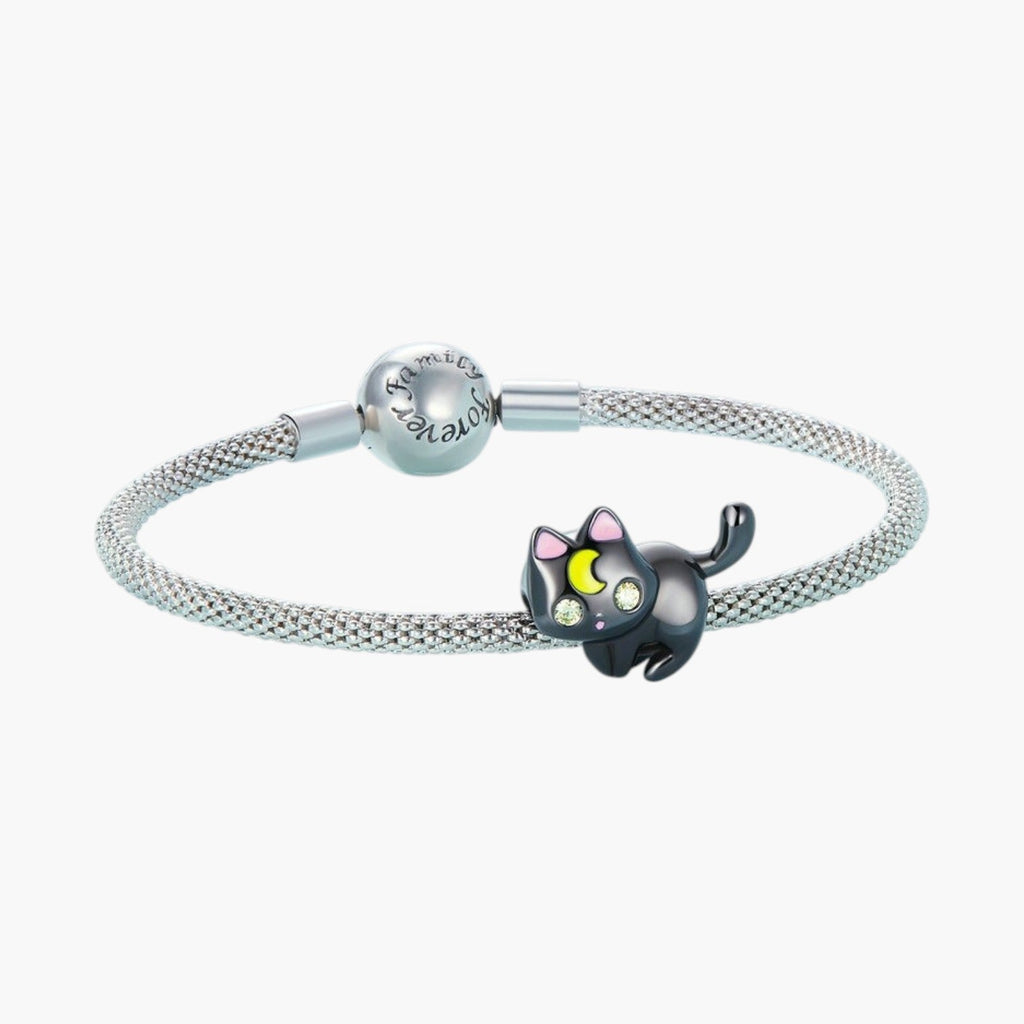 Charm Moon Cat em Prata de Lei 925