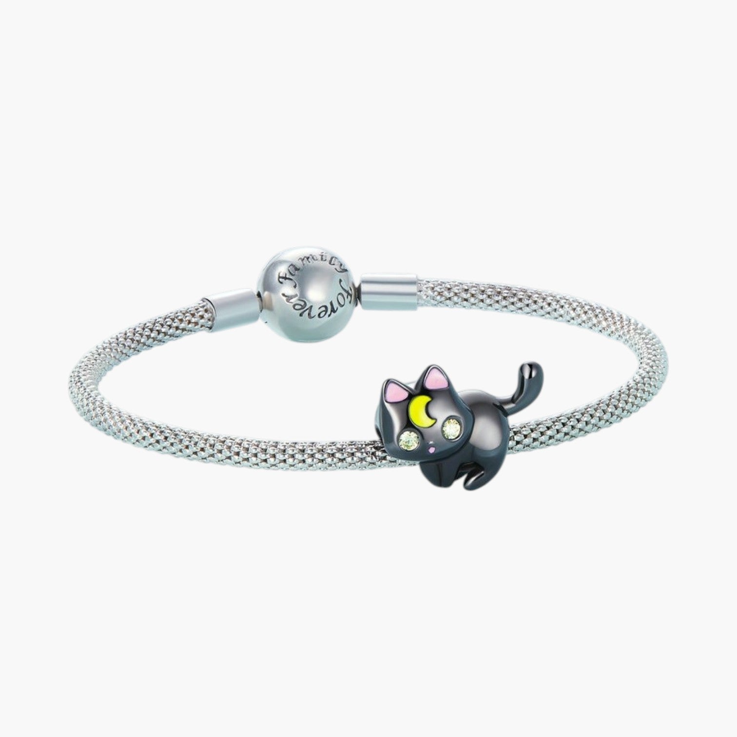 Charm Moon Cat em Prata de Lei 925