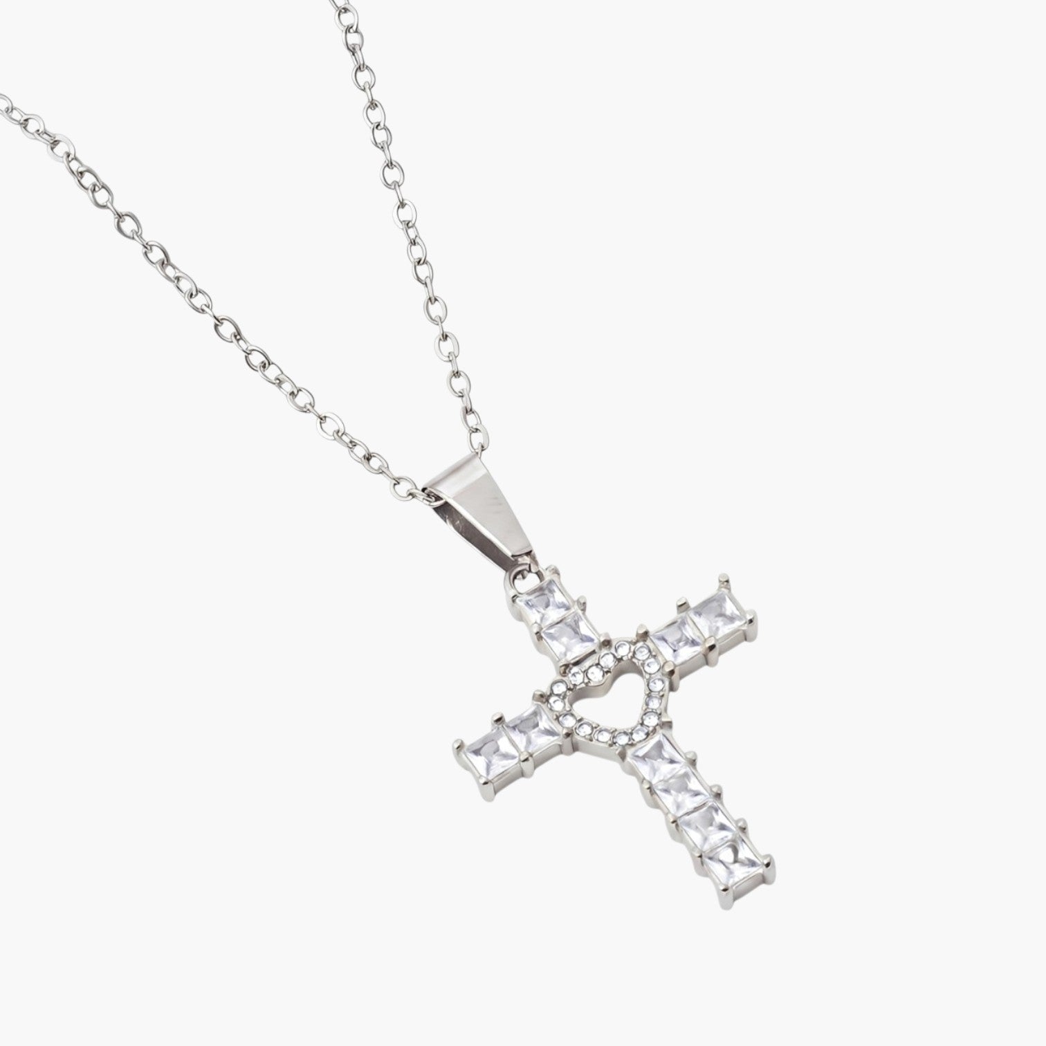 Colar Cruz com Zircónias em Aço Inoxidável