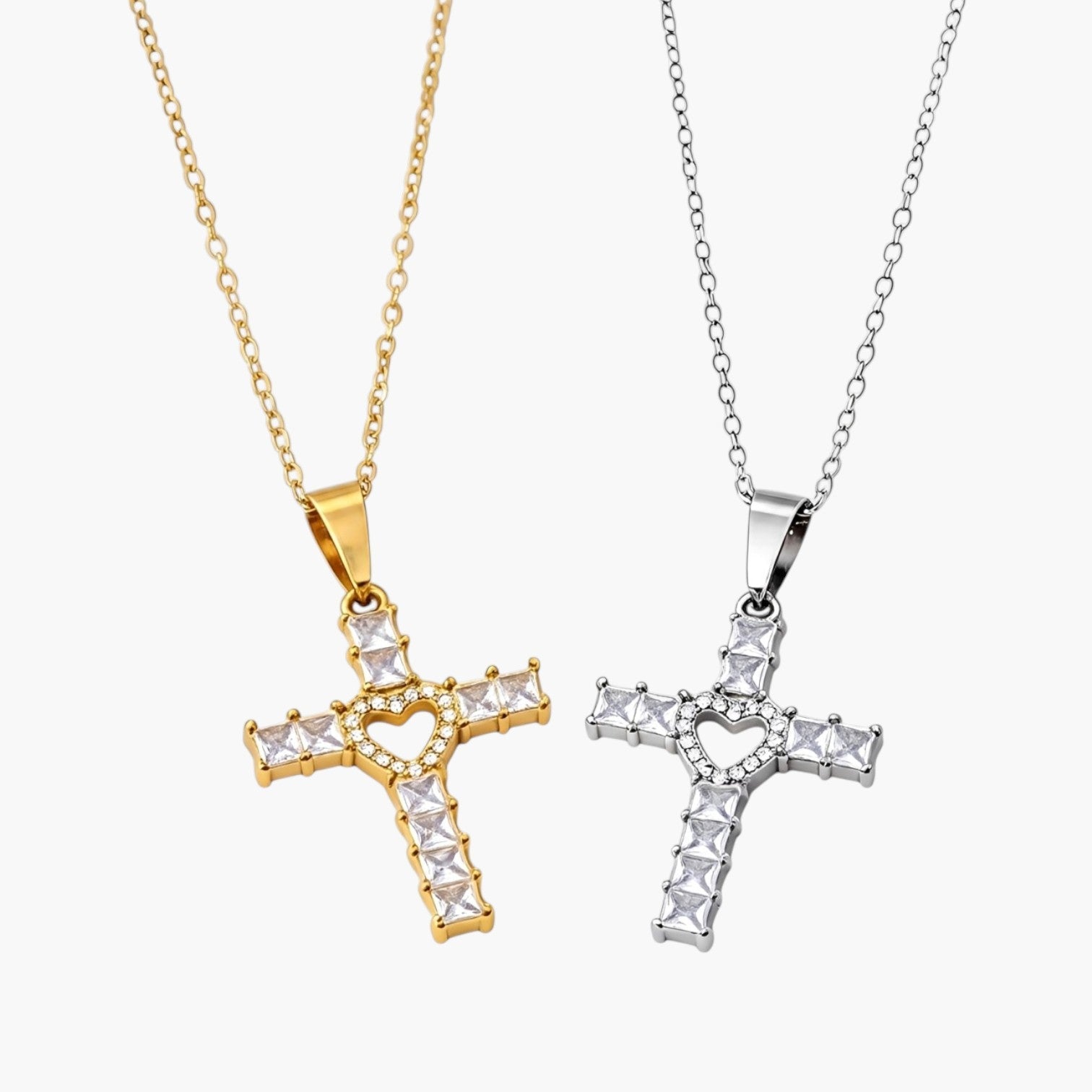 Colar Cruz com Zircónias em Aço Inoxidável