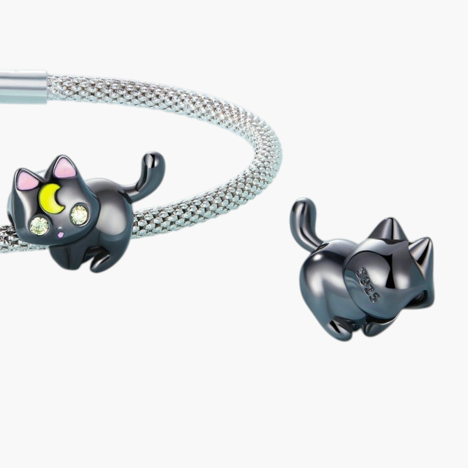 Charm Moon Cat em Prata de Lei 925