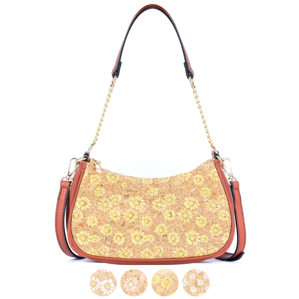 Bohemian Chic bedruckte Umhängetasche aus Kork & braunem PU-Leder TASCHE-2336-FGHI