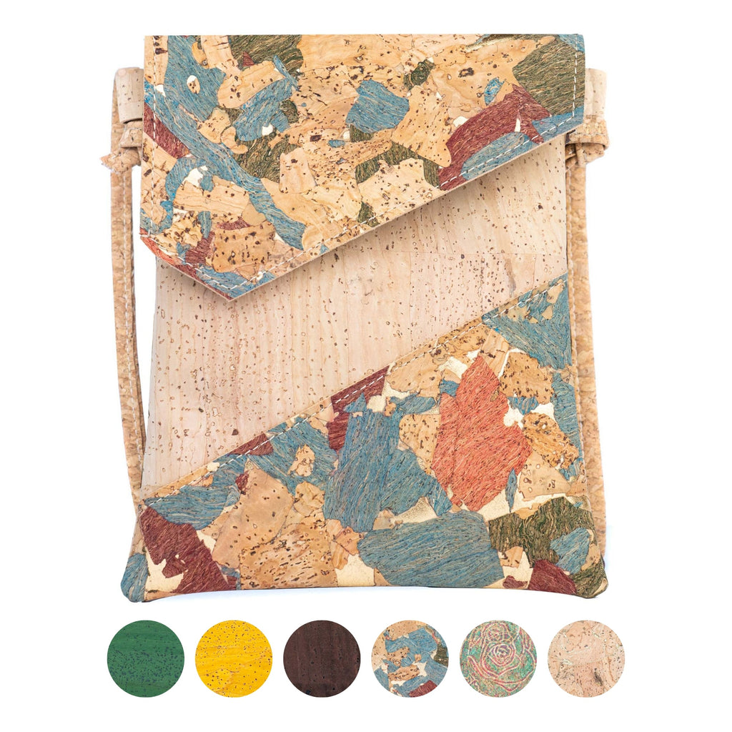 Cork Crossbody Bag with Geometric Color Block - Vegan Leather Shoulder Purse