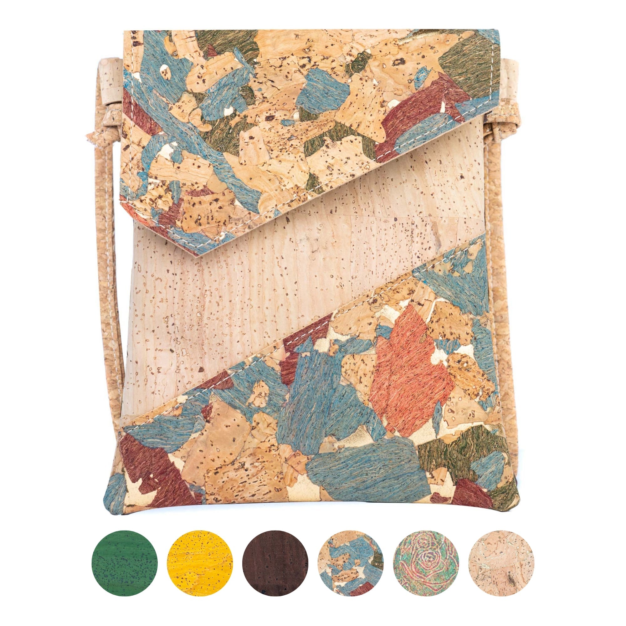 Cork Crossbody Bag with Geometric Color Block - Vegan Leather Shoulder Purse