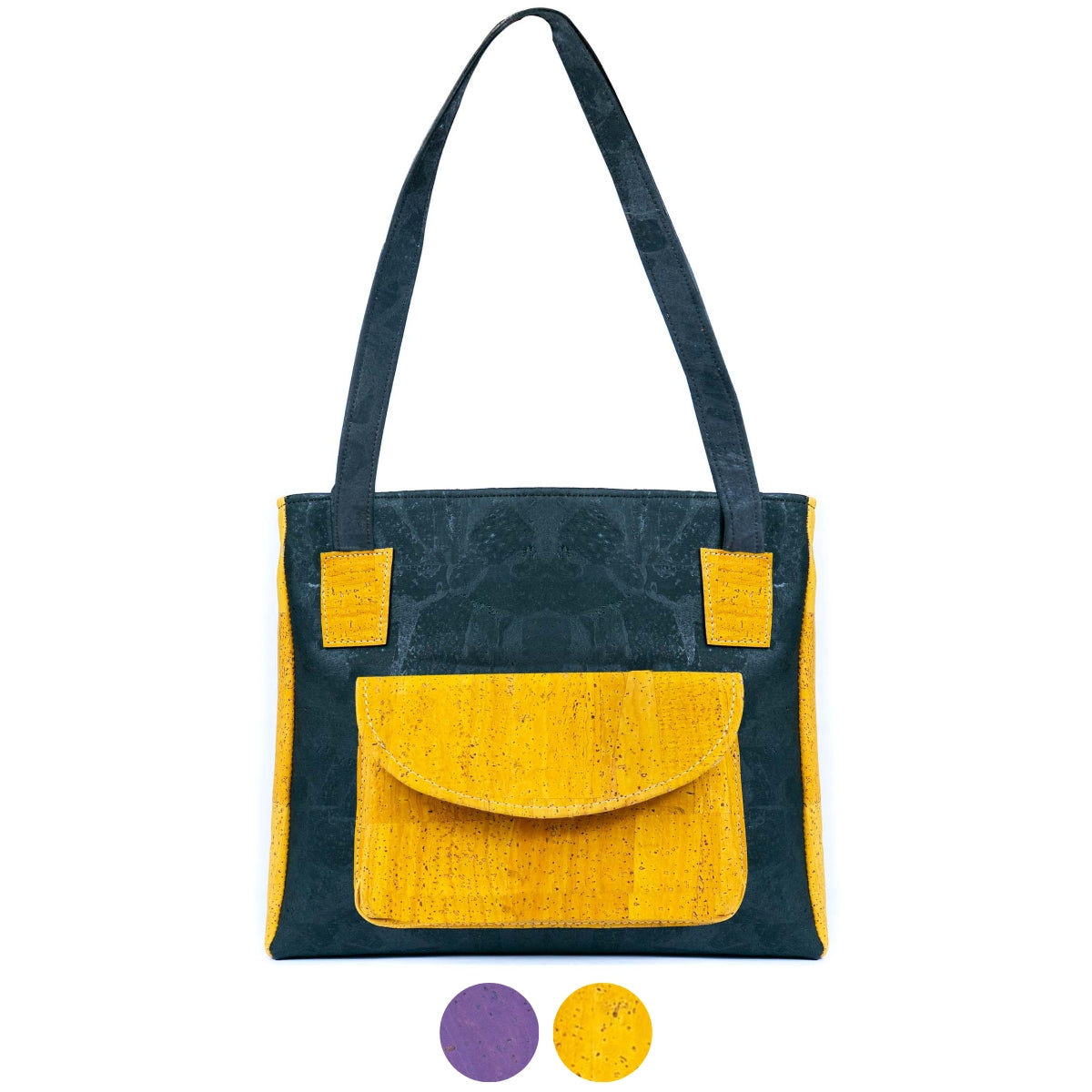 Bolso de corcho para mujer – Bolso de mano de dos tonos con bolsillo delantero BAGP-310
