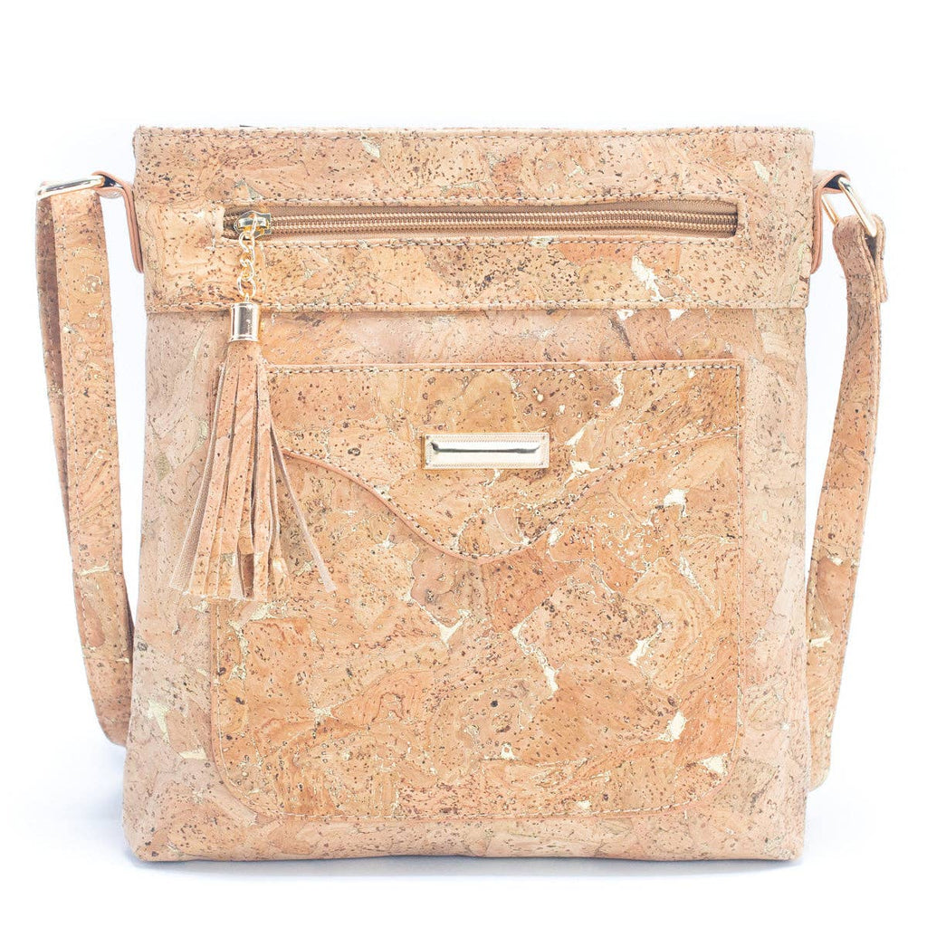 Bolso Bandolera para Mujer en Corcho Natural con Detalles Dorados o Plateados BAG-2249