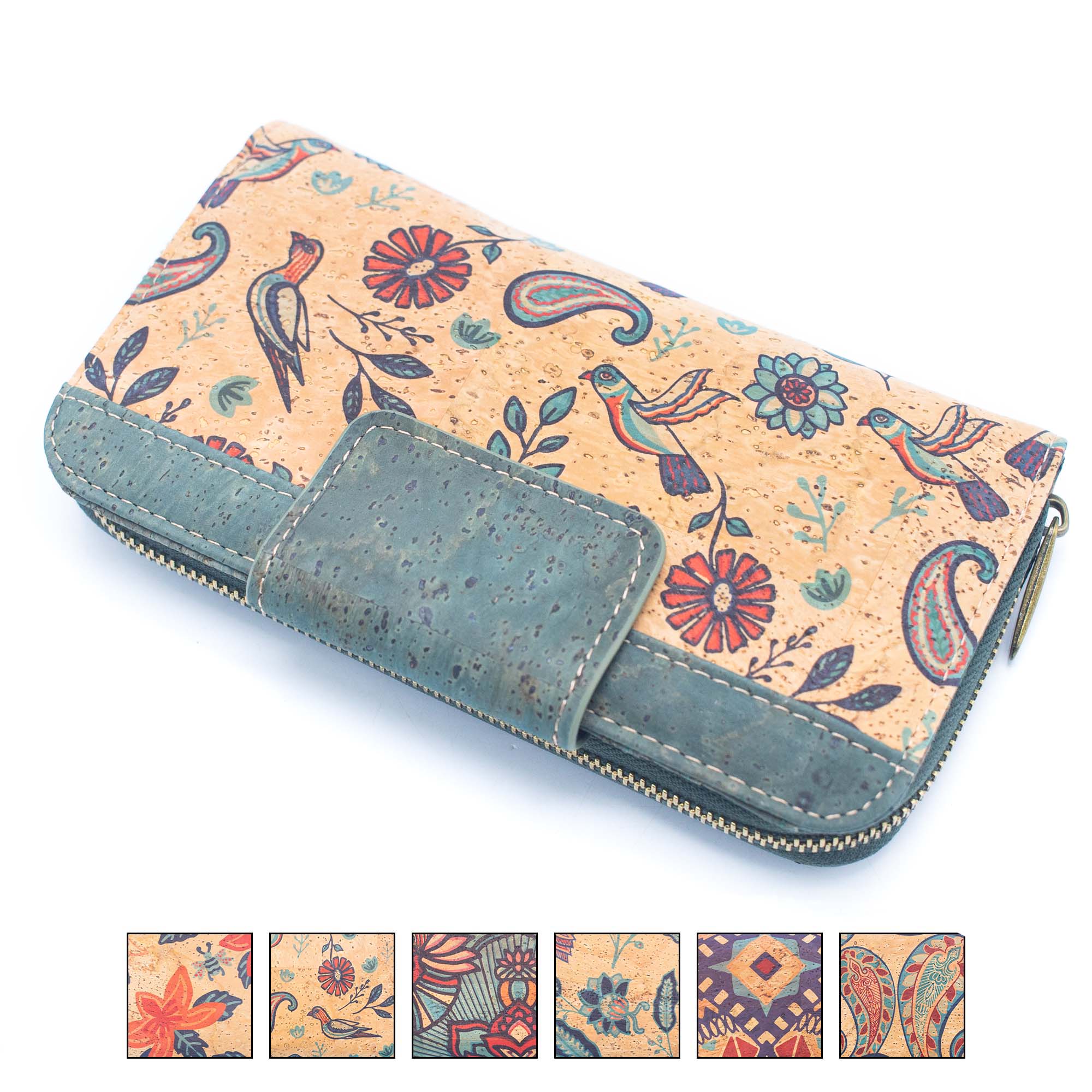 Billetera Bifold para Mujer de Corcho Color Turquesa con Diseño de Corcho BAG-2089