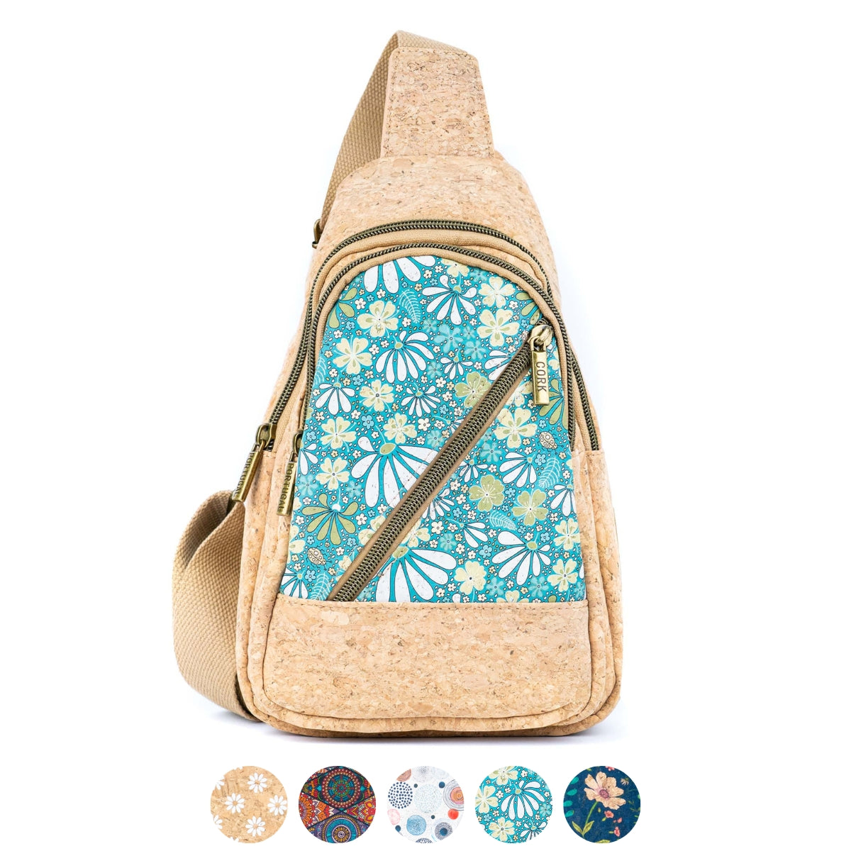 Cork Sling Bag with Printed Front Panel  BAG-2369