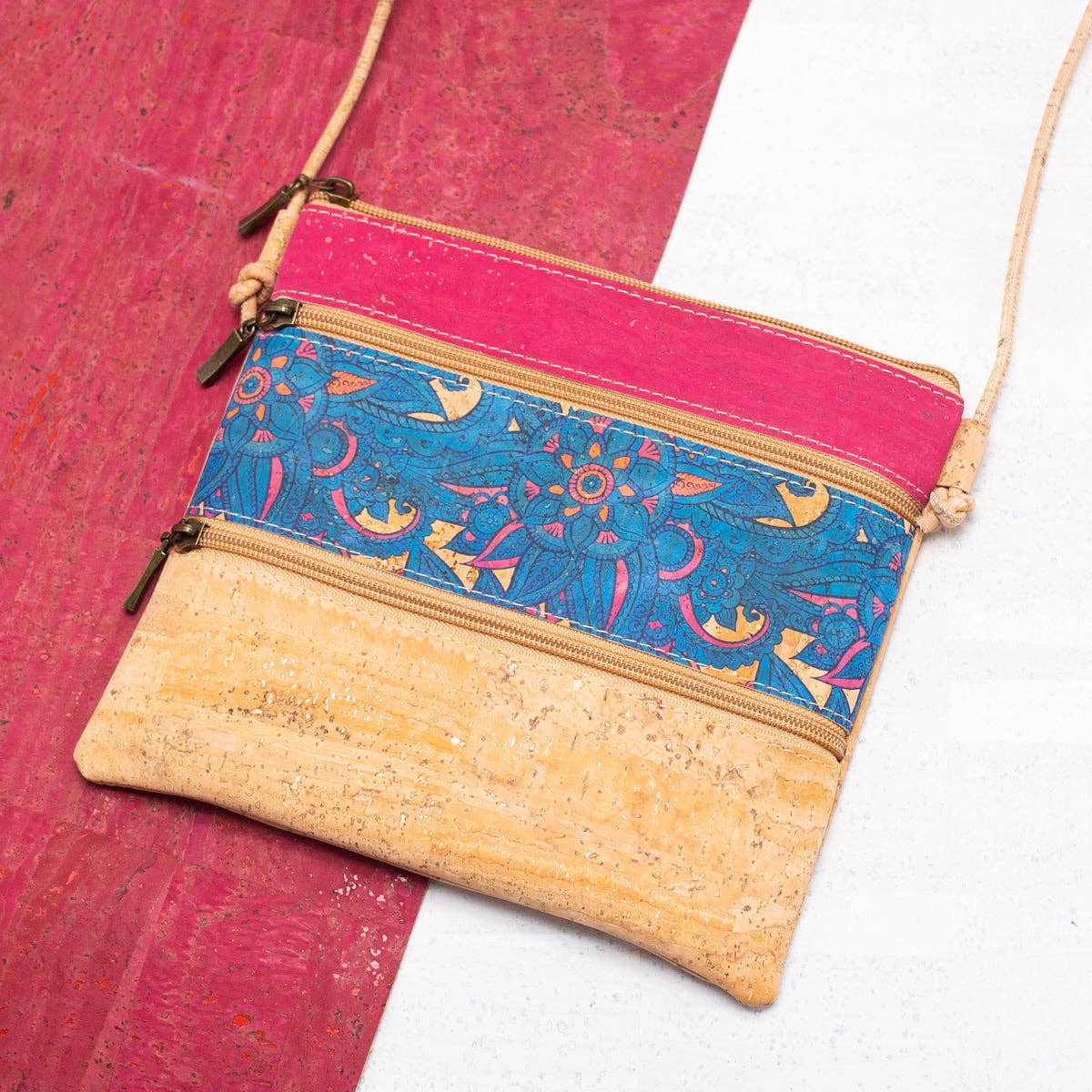 Bolso bandolera de corcho para mujer con patrón de corcho BAGP-206