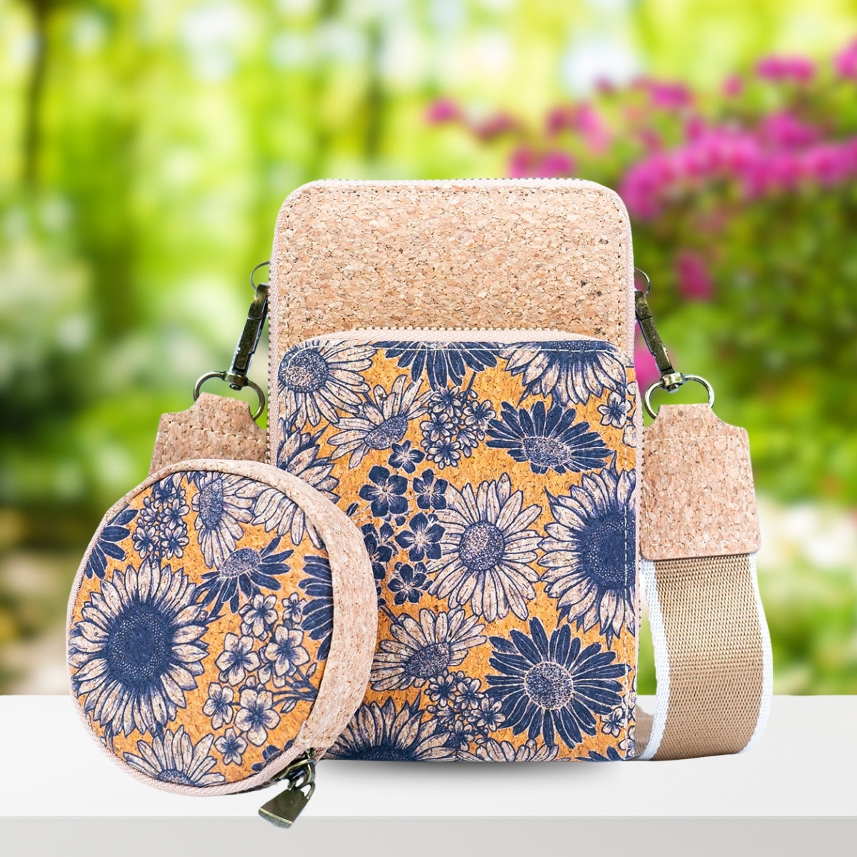 Doppellagige Handytasche aus Naturkork für Damen mit Aufdruck BAG-2312