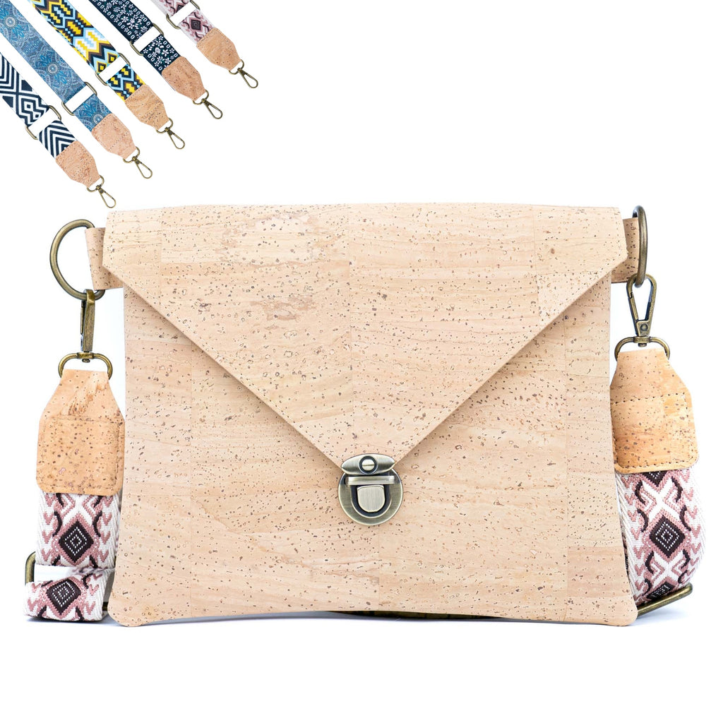 Bolso Bandolera con Solapa de Corcho y Correa Intercambiable - Clutch Vegano BAGP-354