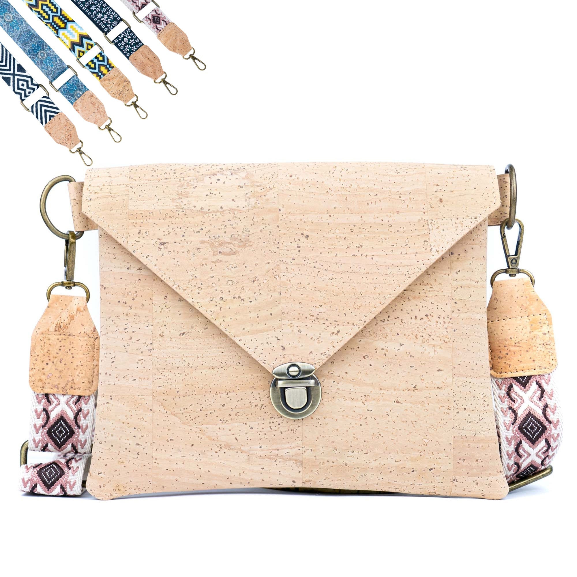 Bolso Bandolera con Solapa de Corcho y Correa Intercambiable - Clutch Vegano BAGP-354