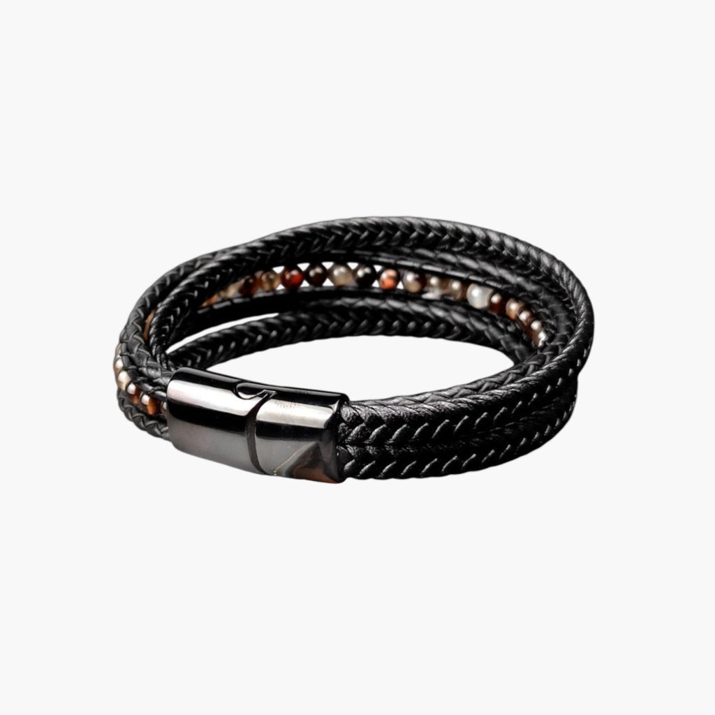 Pulseira de Couro e Pedra Natural