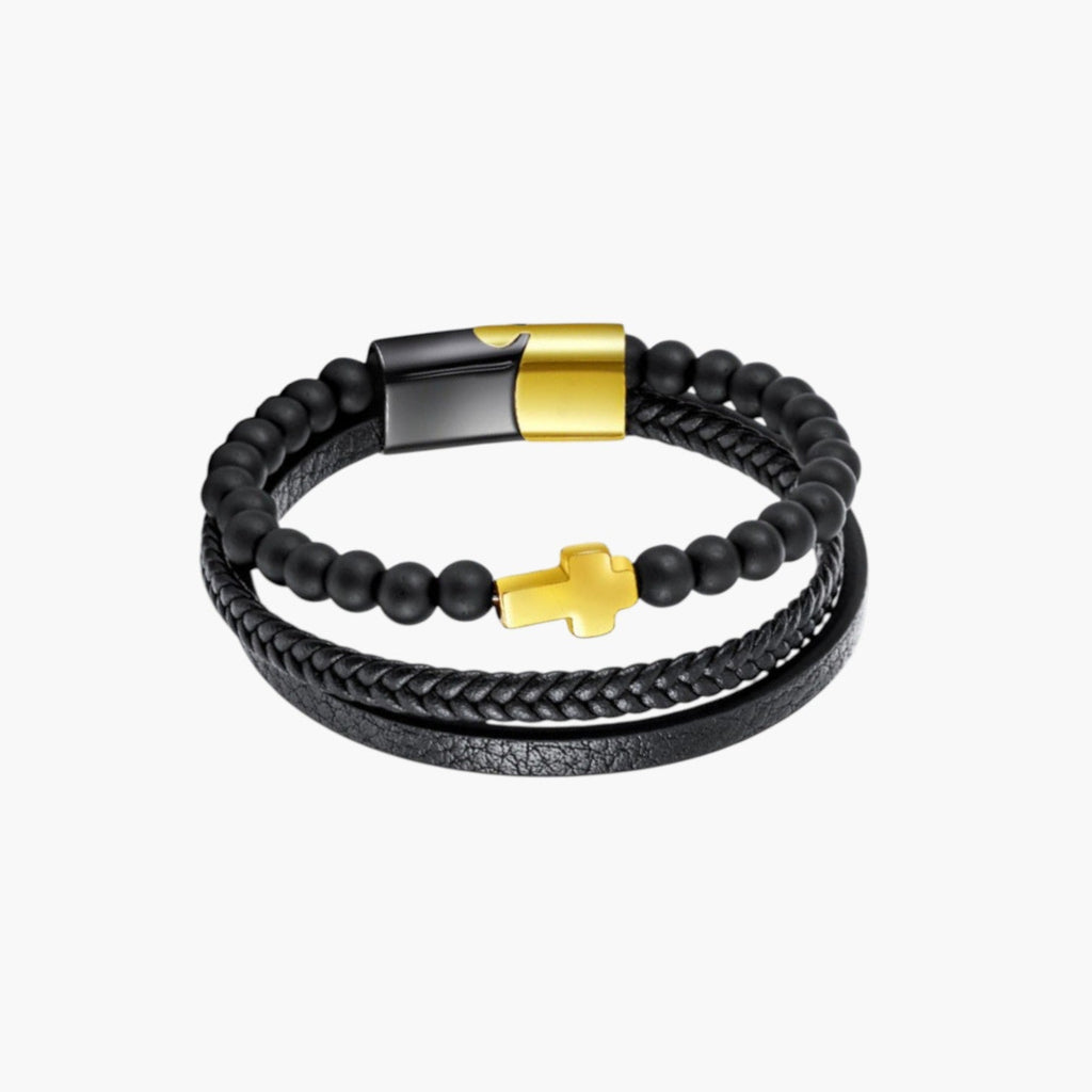 Pulseira de Couro e Pedra Natural