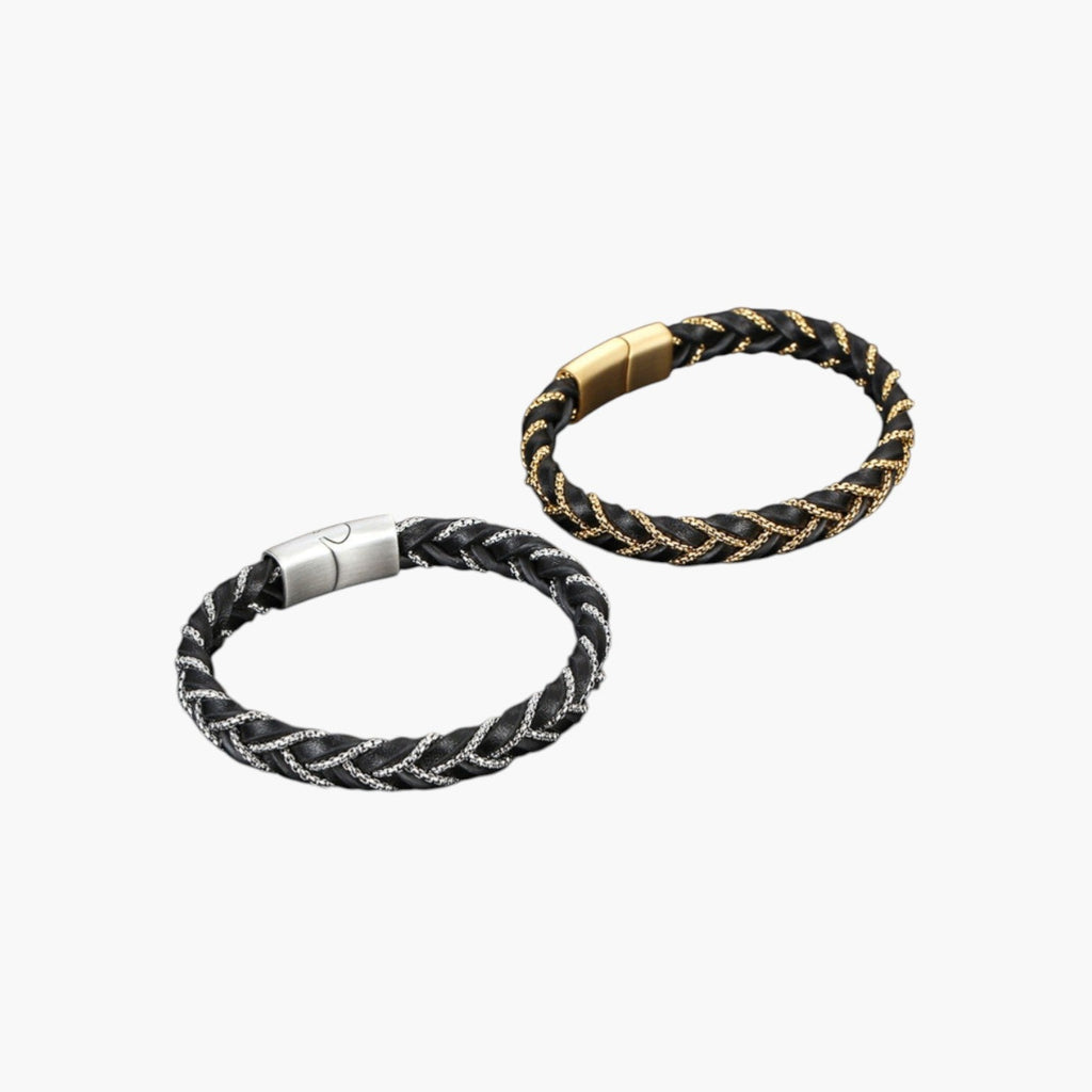 Pulseira de Couro e Aço Inoxidável 316L