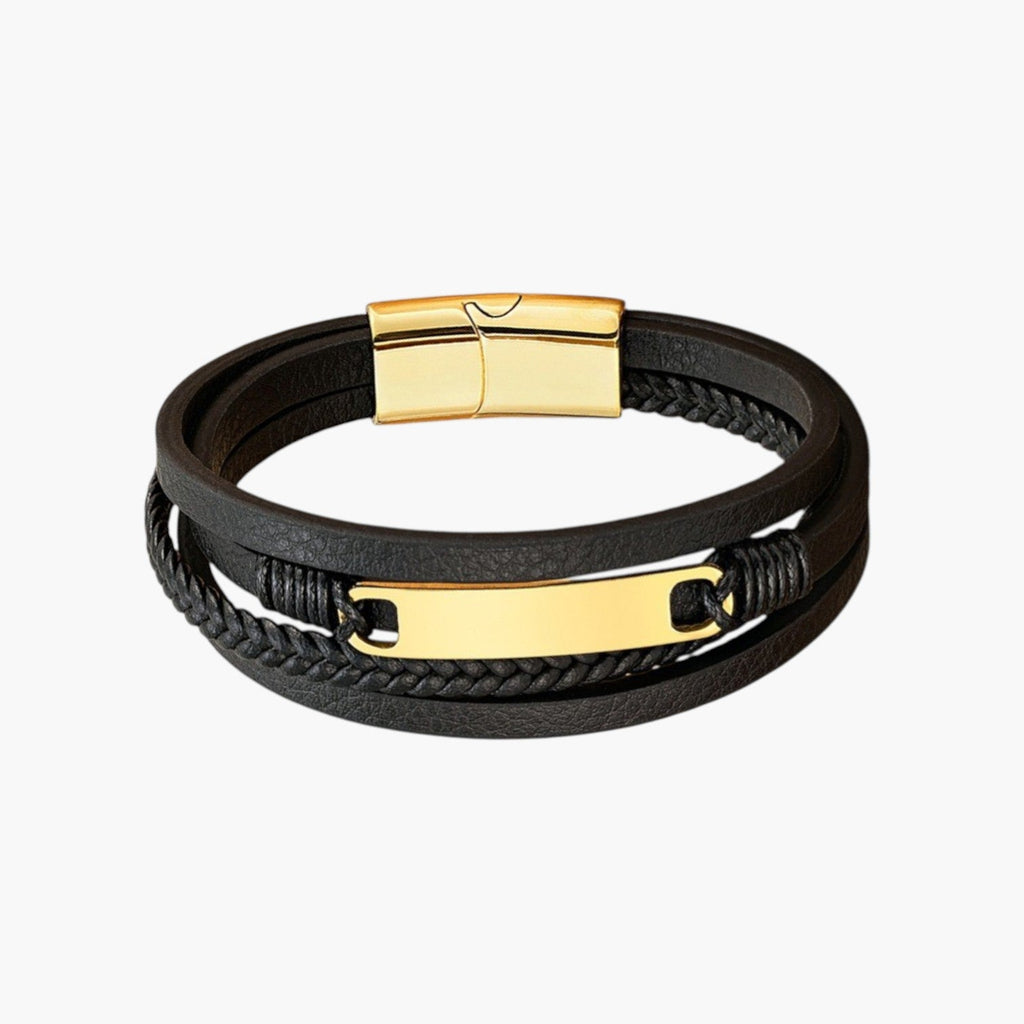 Pulseira de Couro e Aço Inoxidável