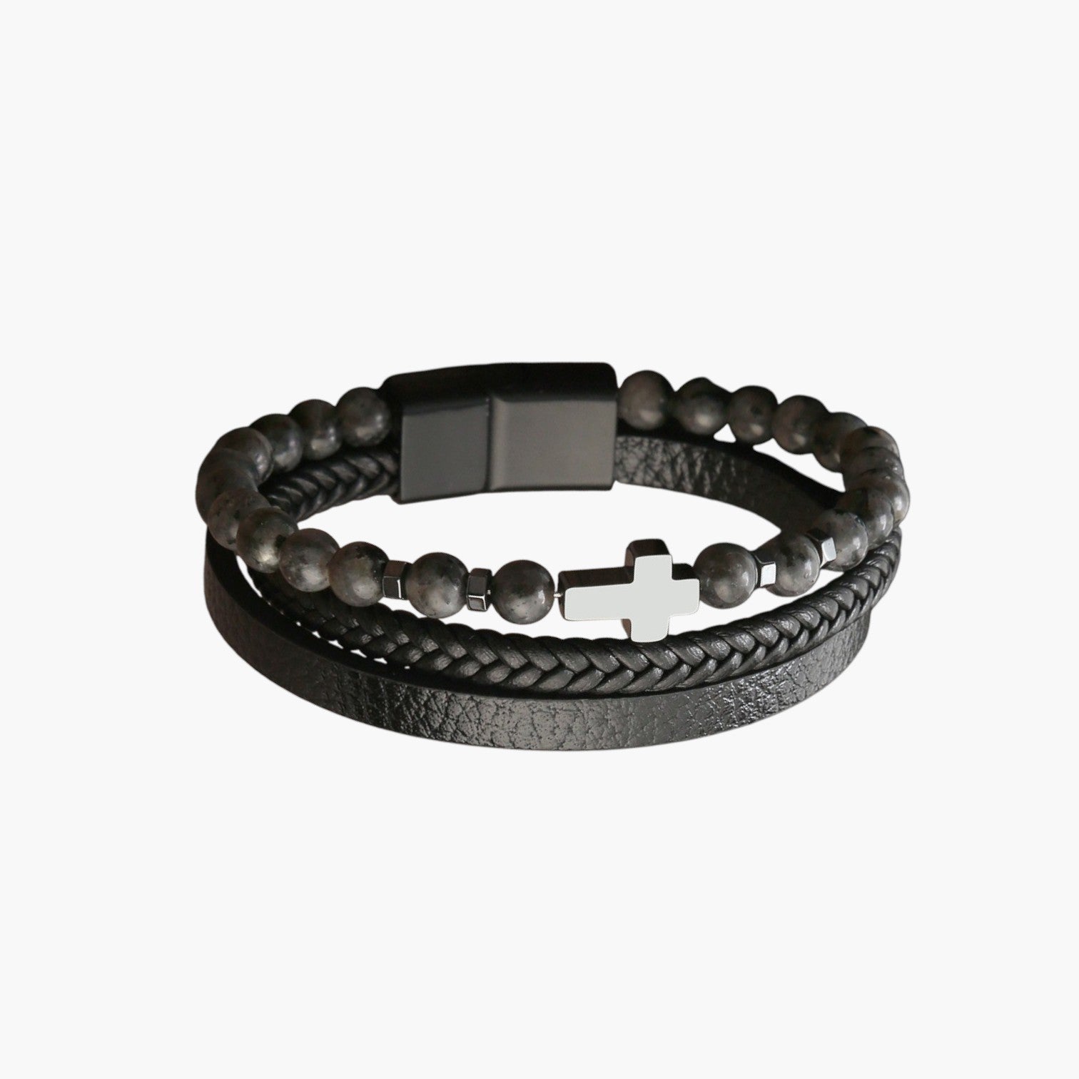 Pulseira de Couro e Pedra Natural