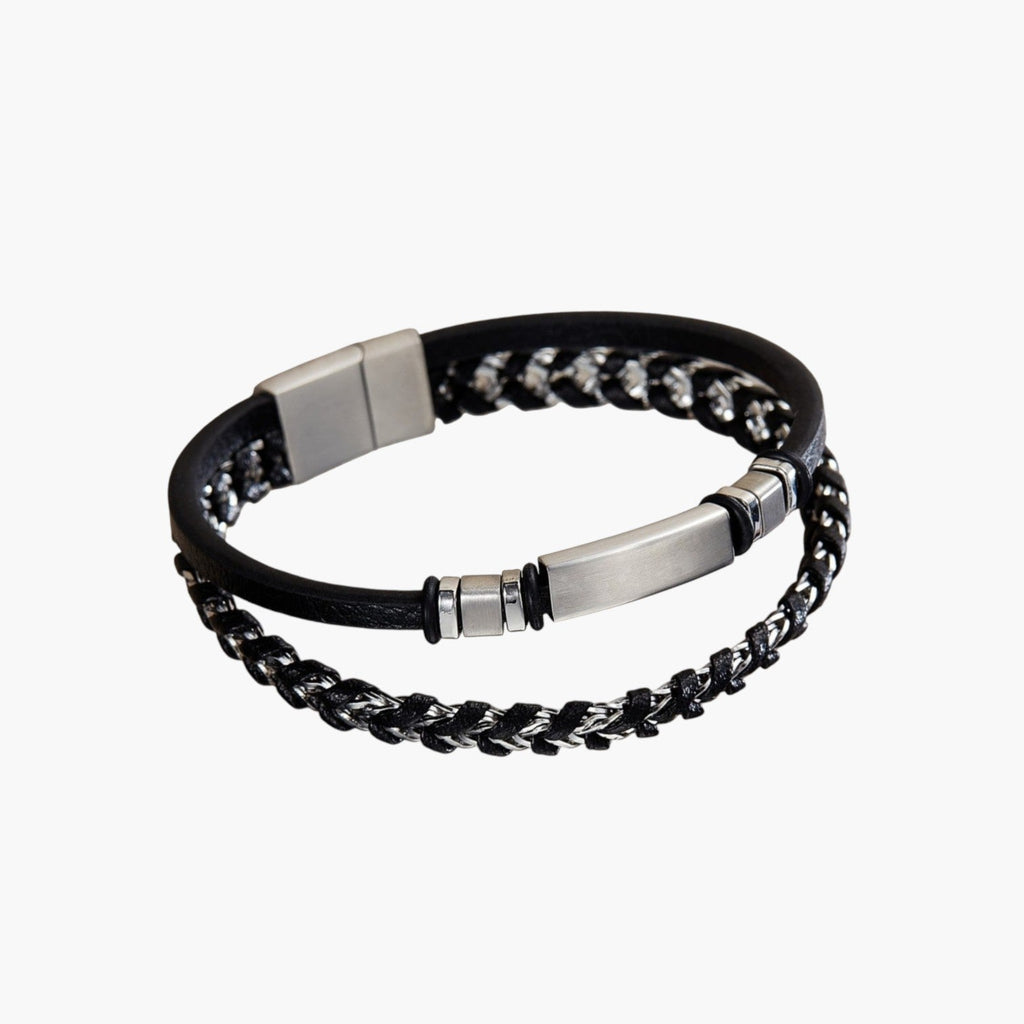 Pulseira de Couro e Aço Inoxidável