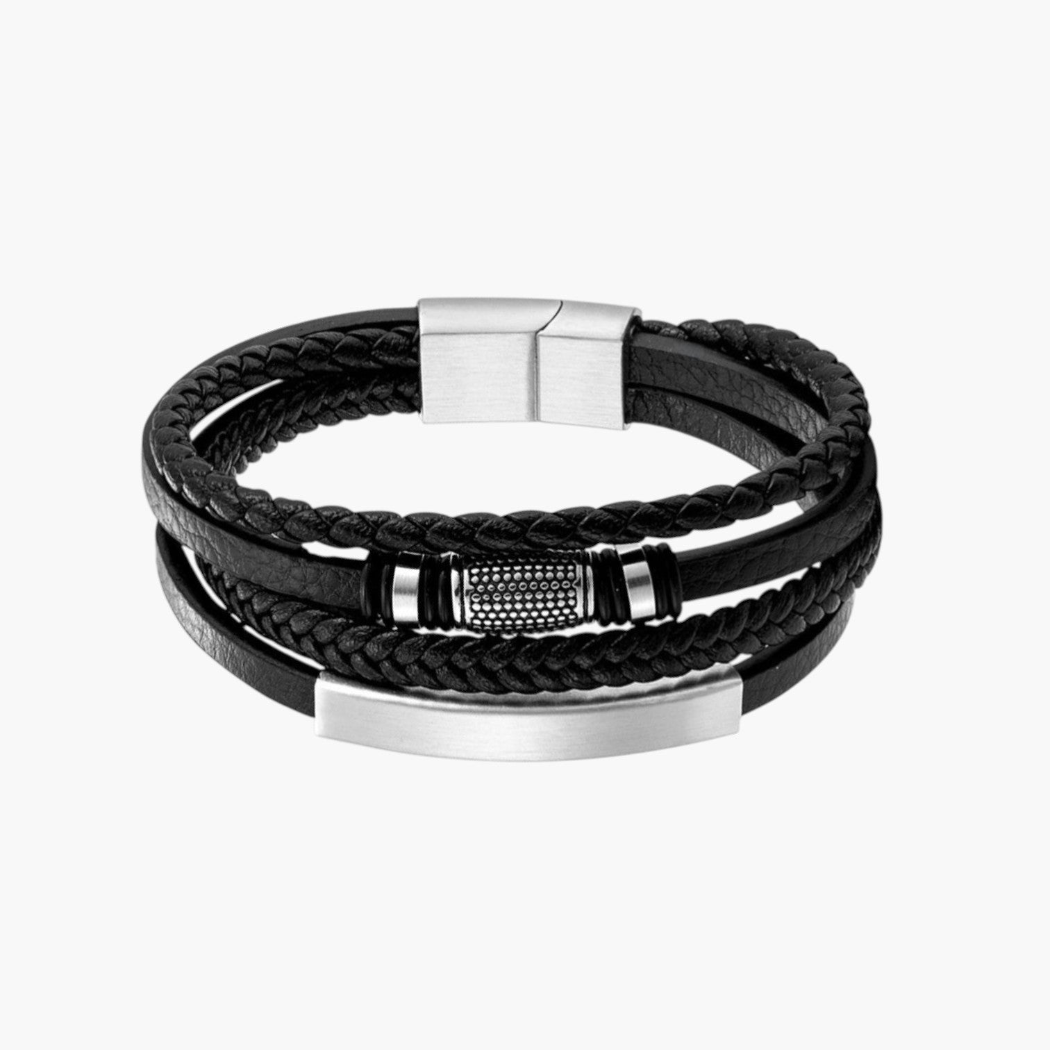 Pulseira de Couro e Aço Inoxidável