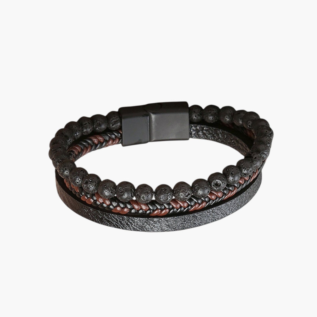 Pulseira de Couro e Pedra Natural