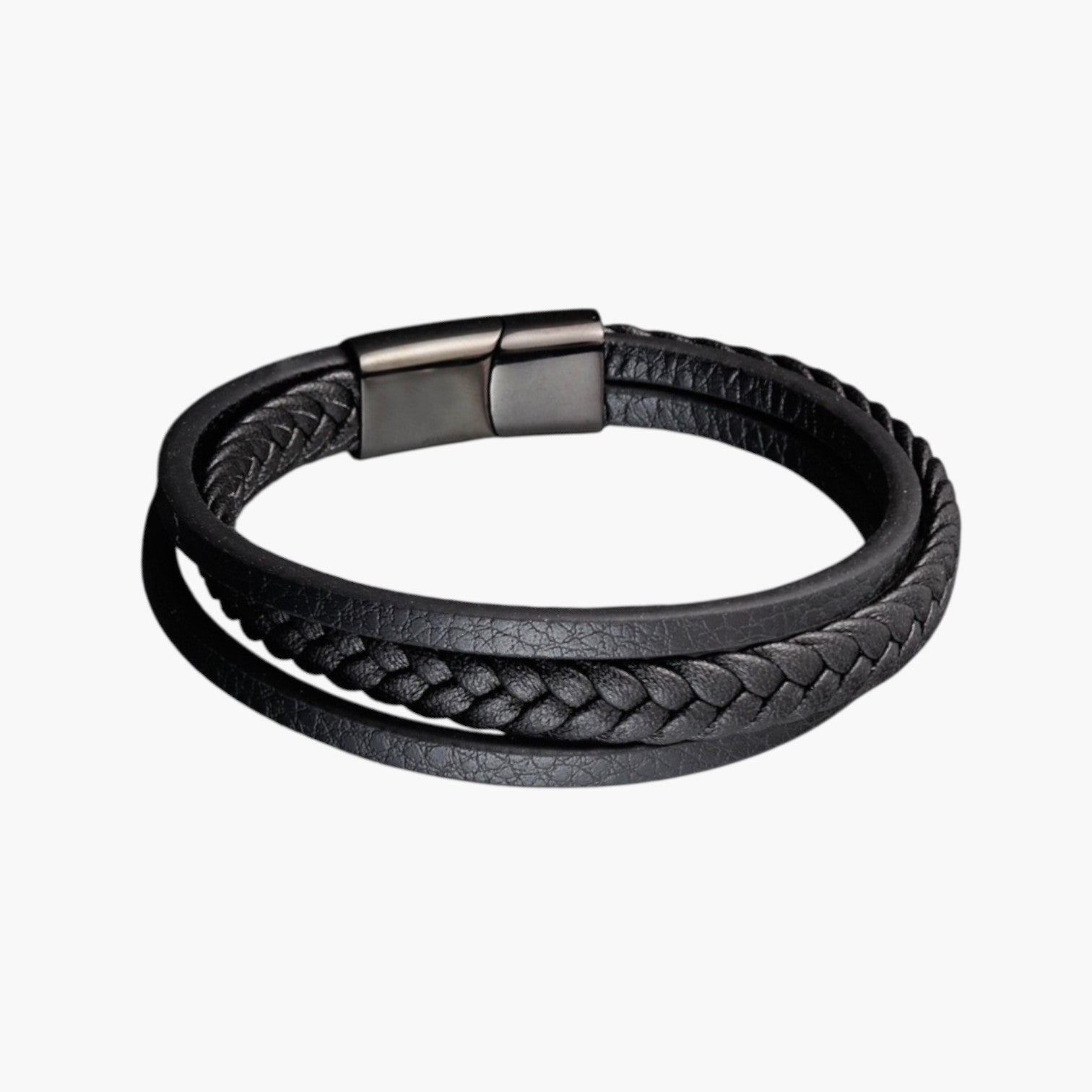 Pulseira de Couro e Aço Inoxidável