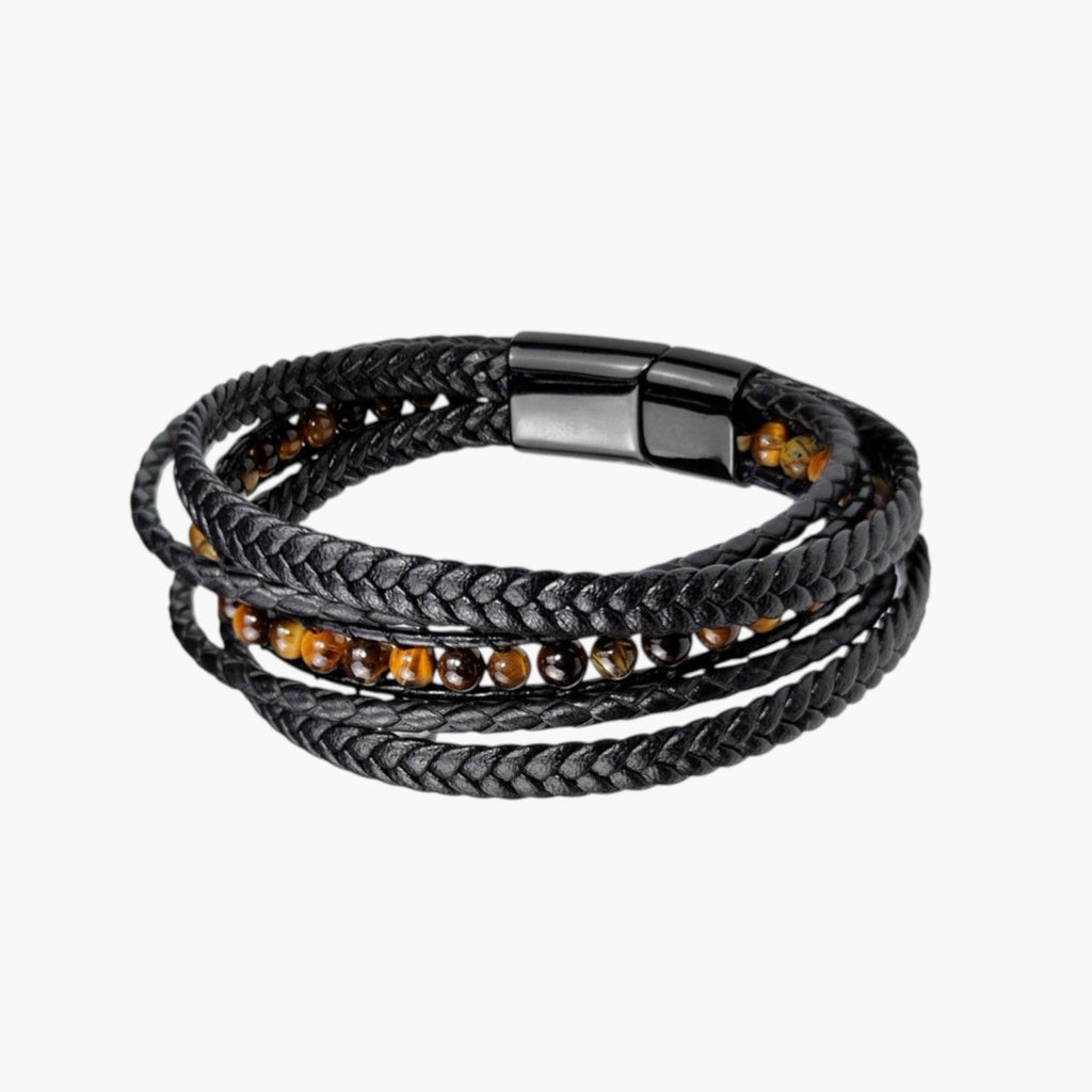 Pulseira de Couro e Pedra Natural