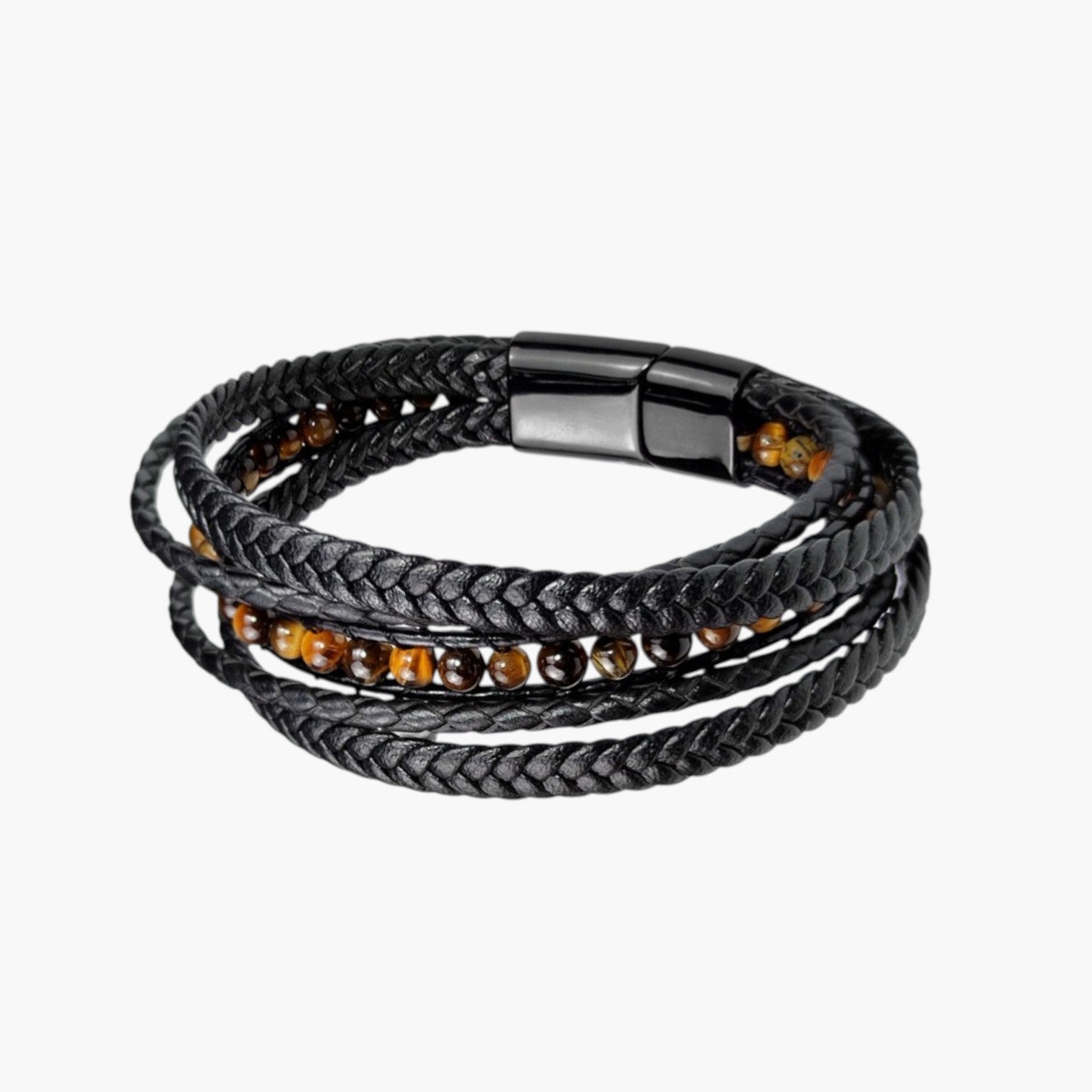 Pulseira de Couro e Pedra Natural
