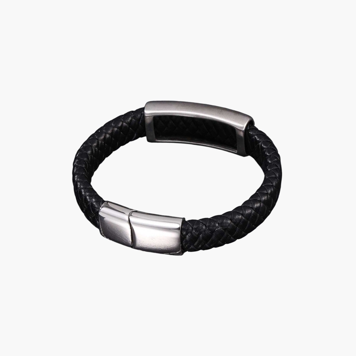 Pulseira de Couro e Aço Inoxidável