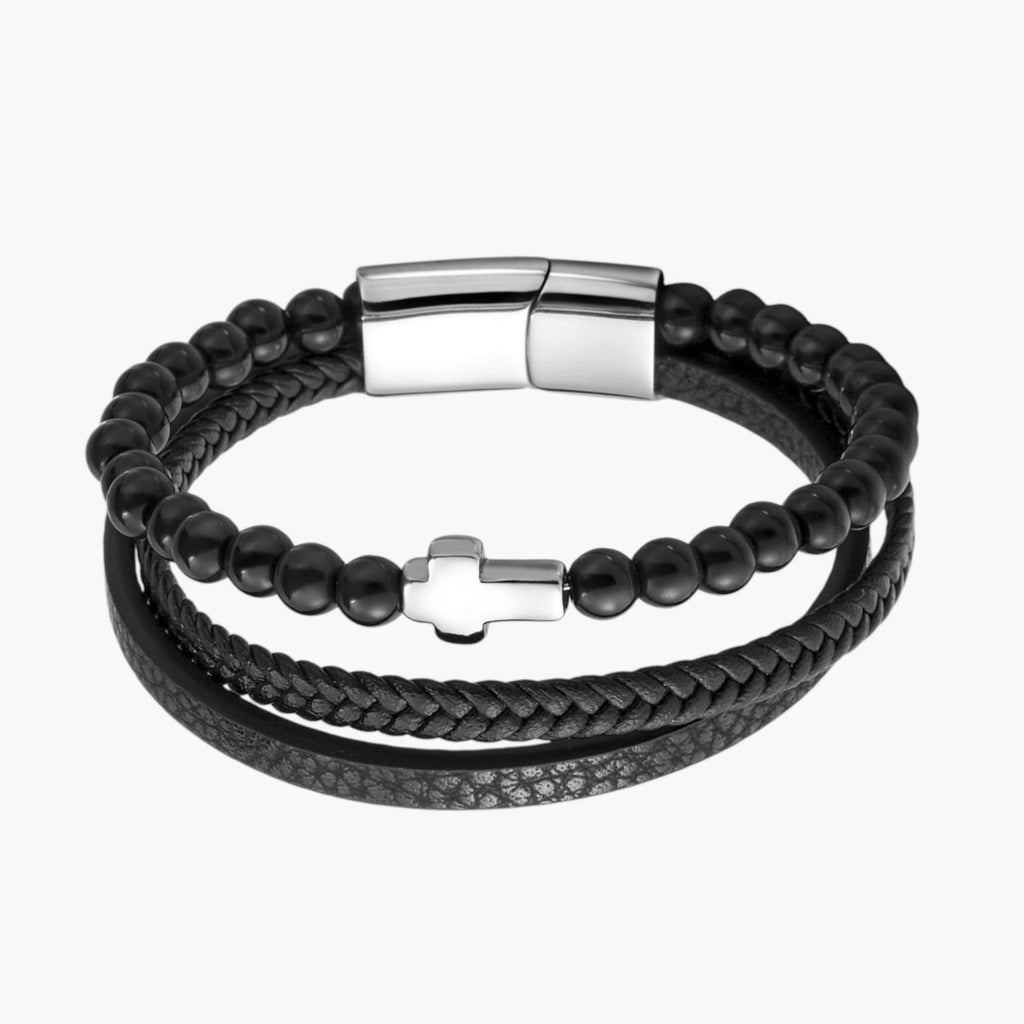 Pulseira de Couro e Pedra Natural
