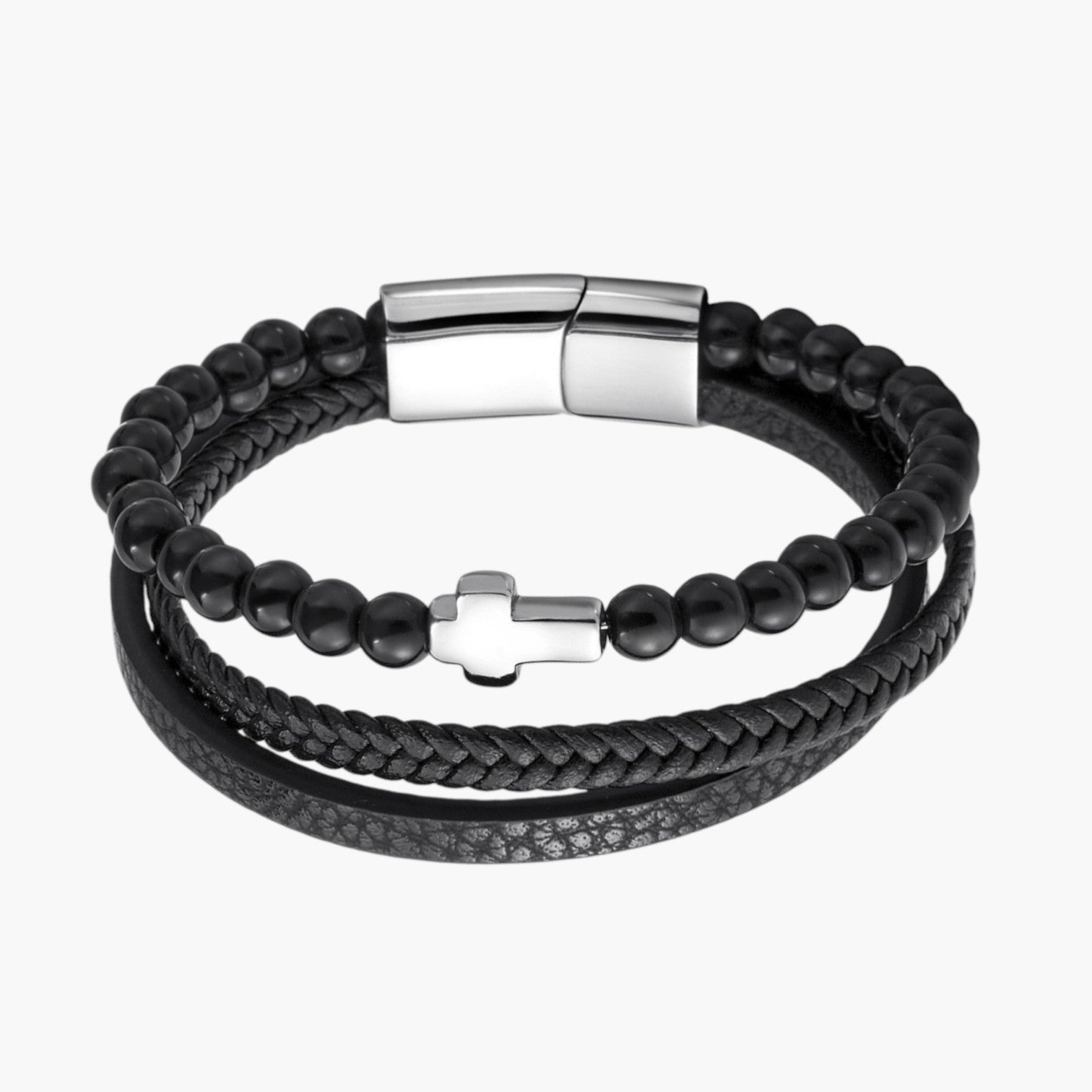 Pulseira de Couro e Pedra Natural