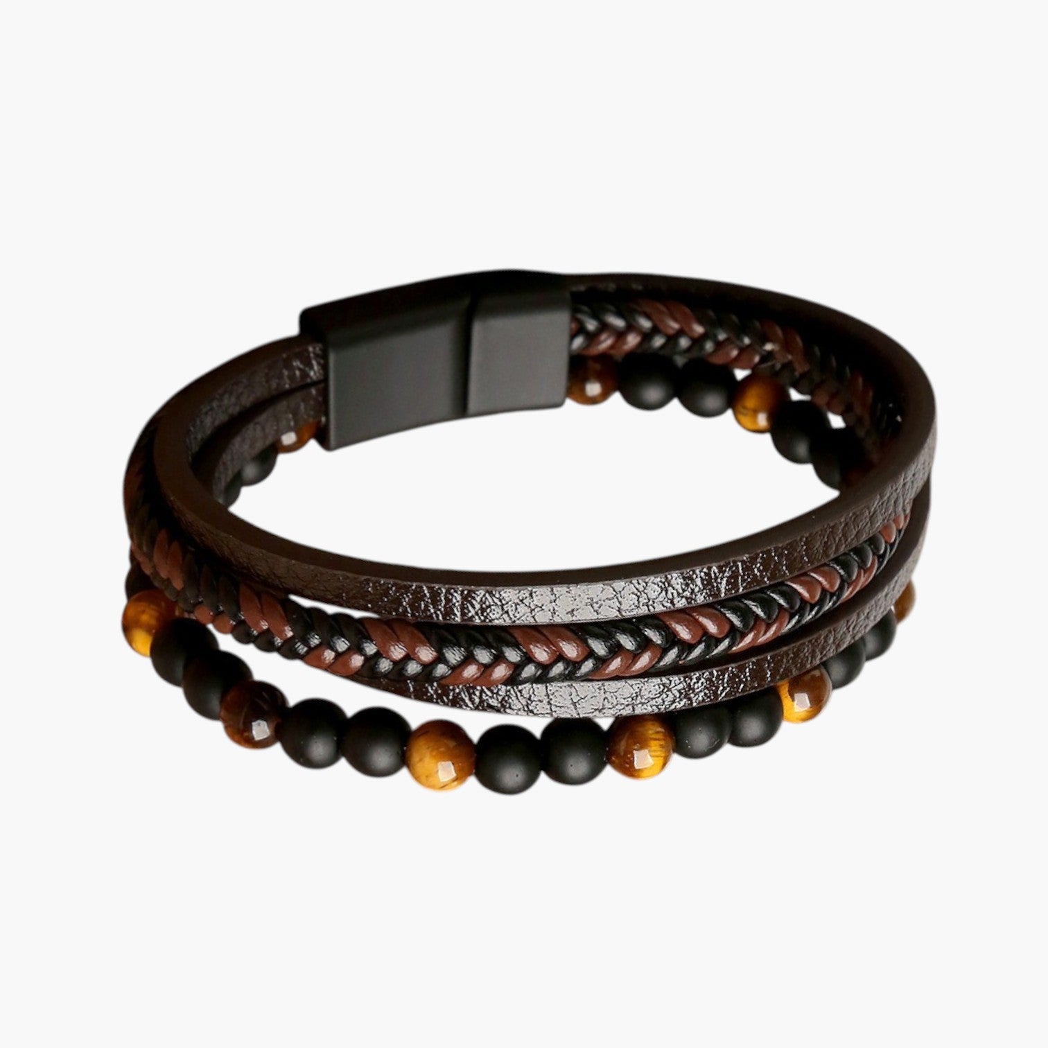 Pulseira de Couro e Pedra Natural