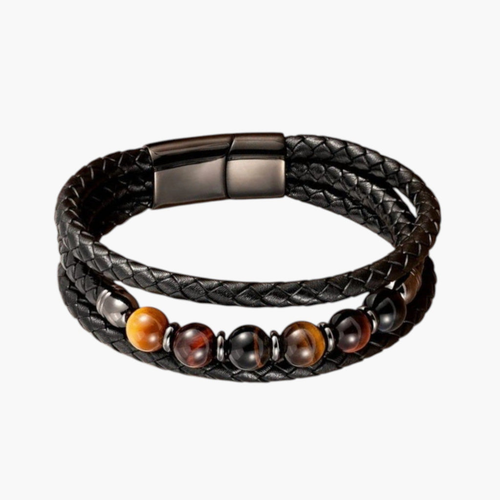 Pulseira de Couro e Pedra Natural
