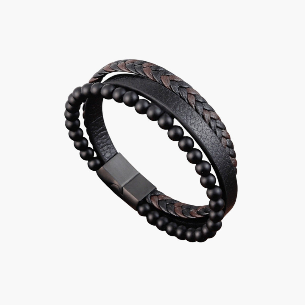 Pulseira de Couro e Pedra Natural