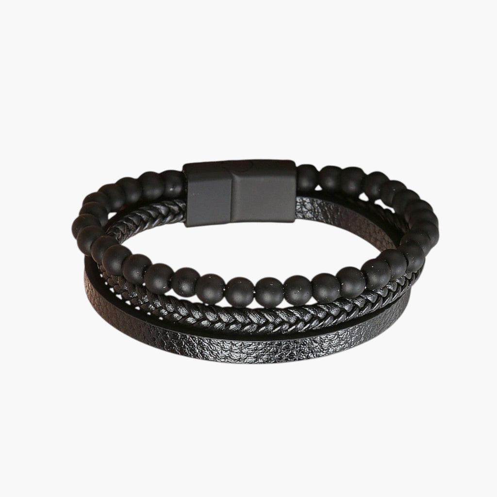 Pulseira de Couro e Pedra Natural
