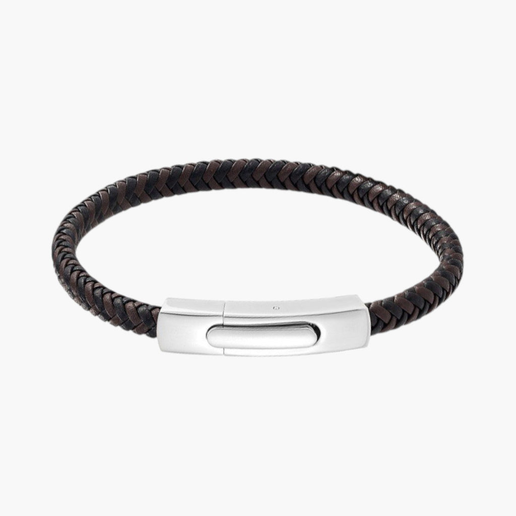 Pulseira de Couro e Aço Inoxidável 316L