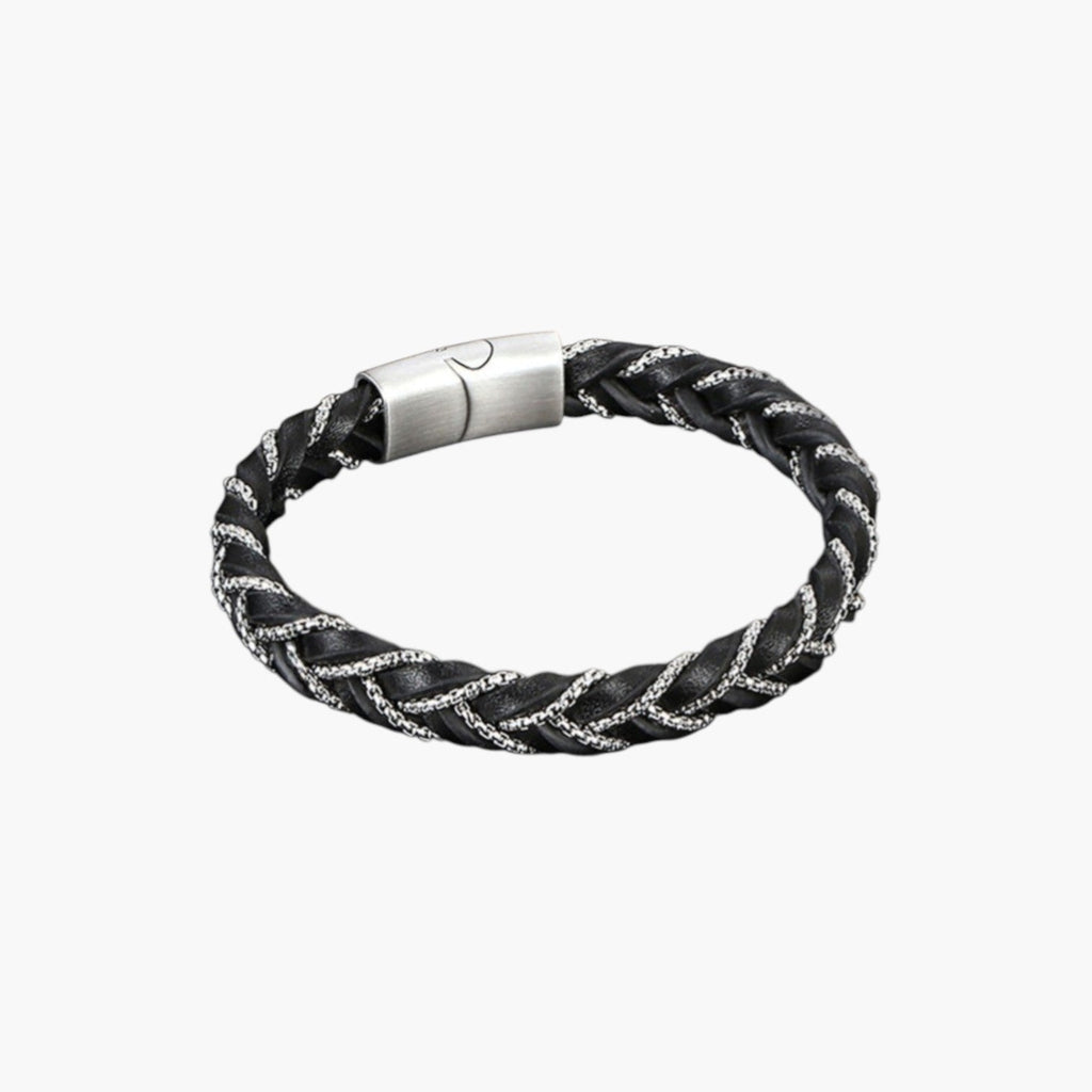 Pulseira de Couro e Aço Inoxidável 316L