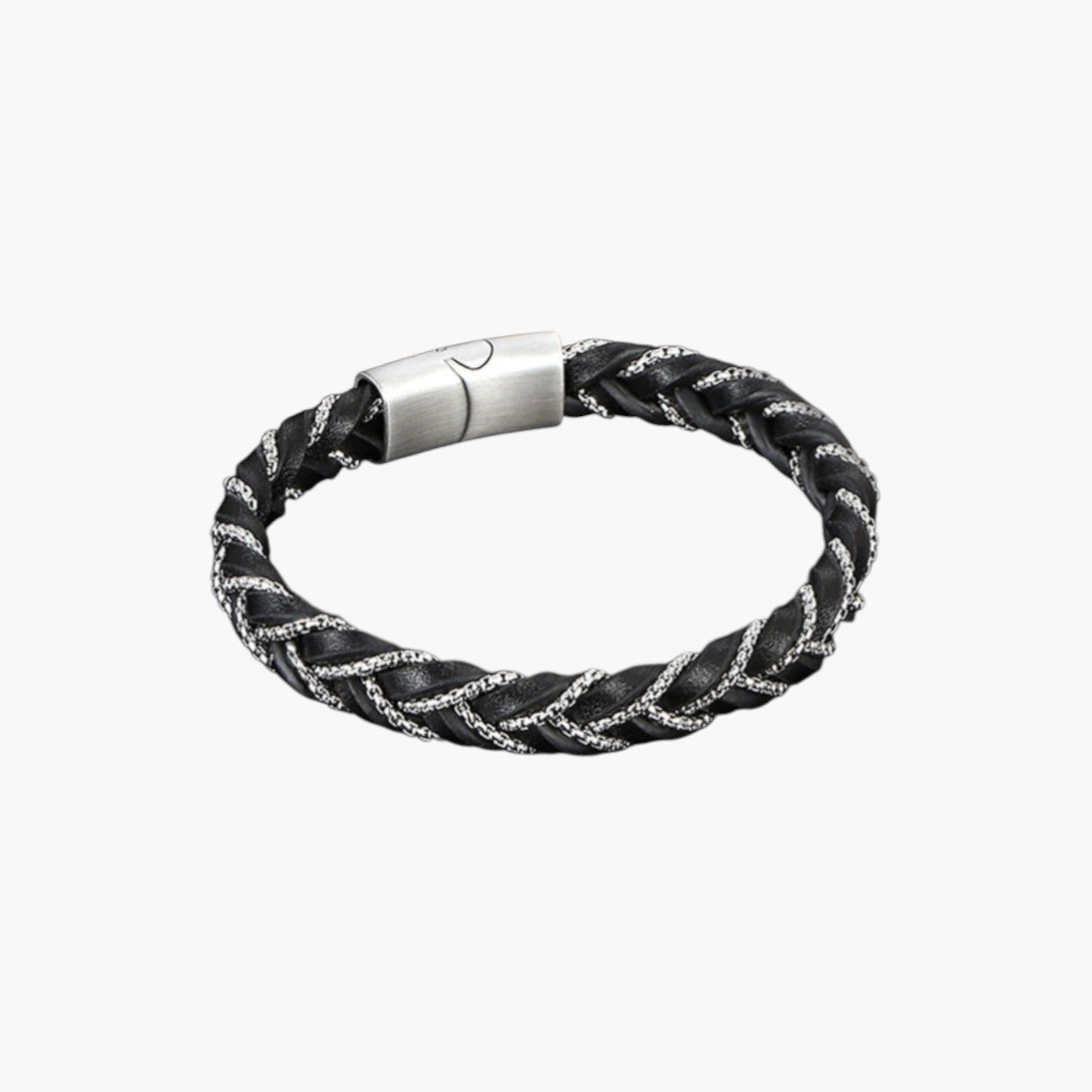 Pulseira de Couro e Aço Inoxidável 316L