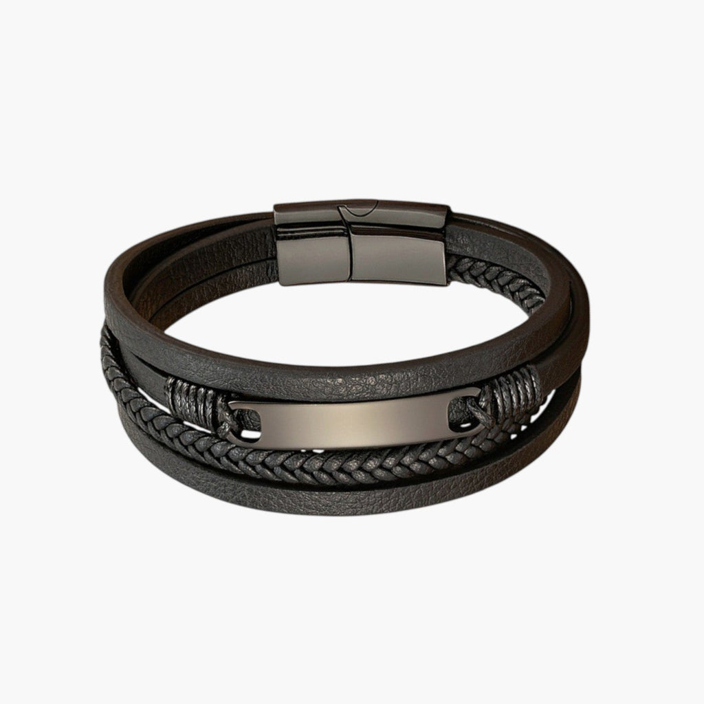 Pulseira de Couro e Aço Inoxidável