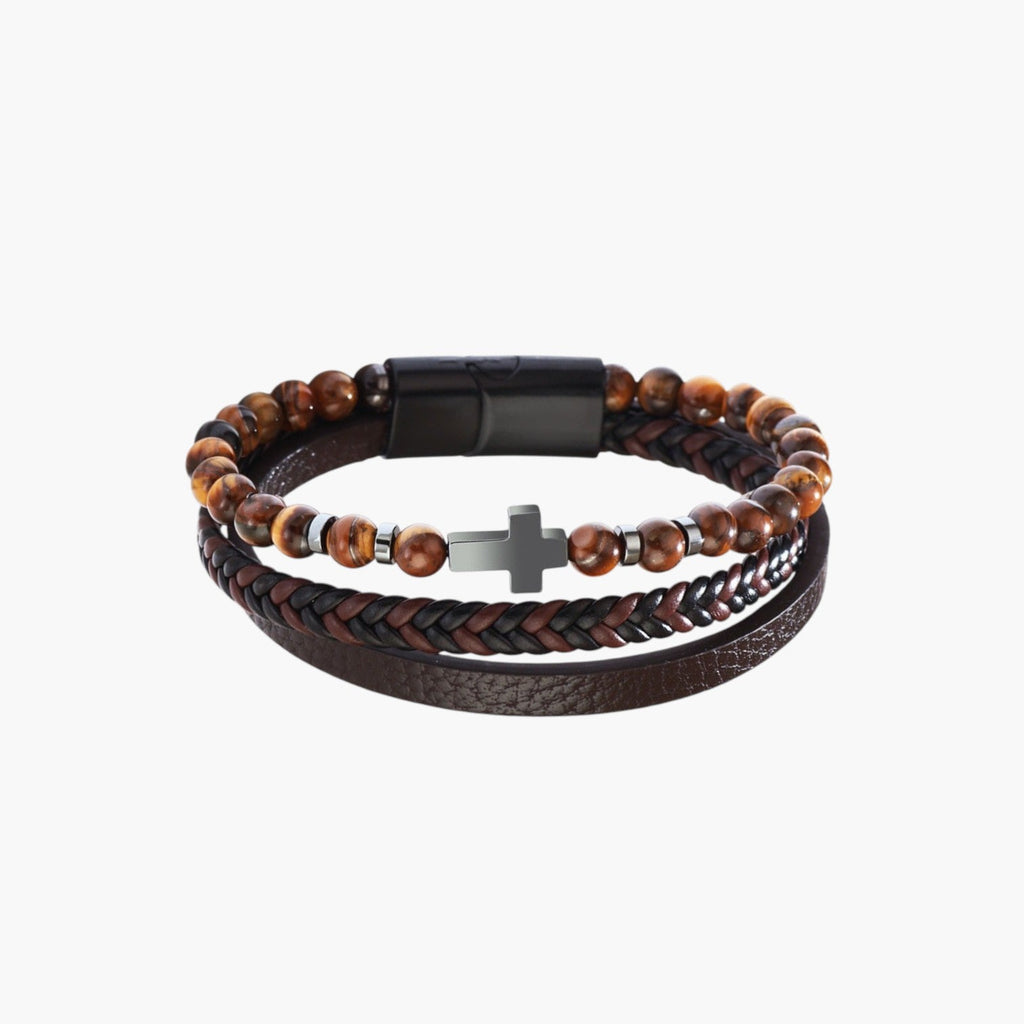Leder- und Natursteinarmband