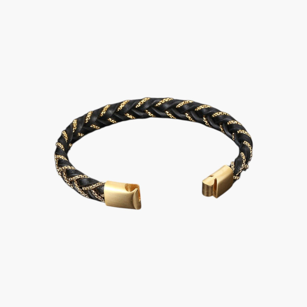 Pulseira de Couro e Aço Inoxidável 316L