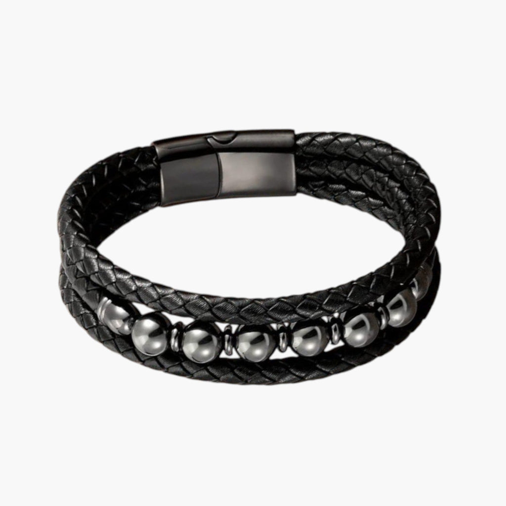 Pulseira de Couro e Pedra Natural